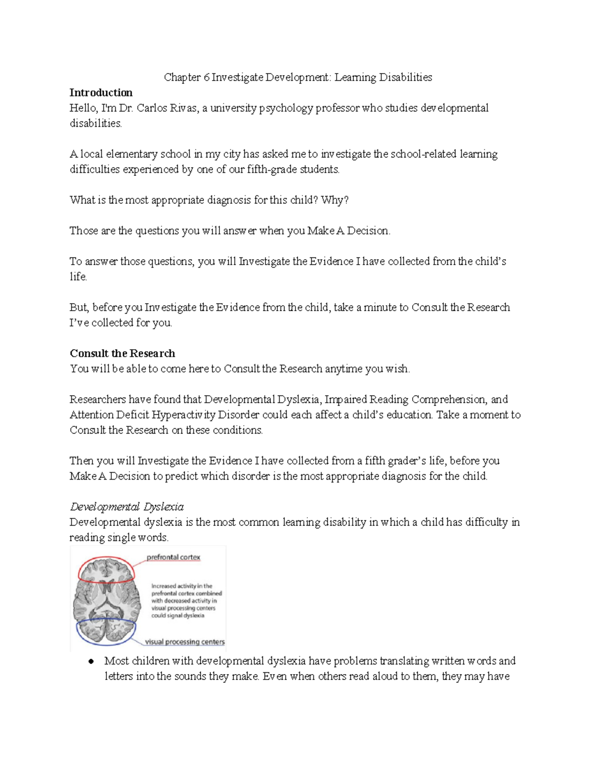 Chapter 6 Investigate Development Learning Disabilities - Chapter 6 ...