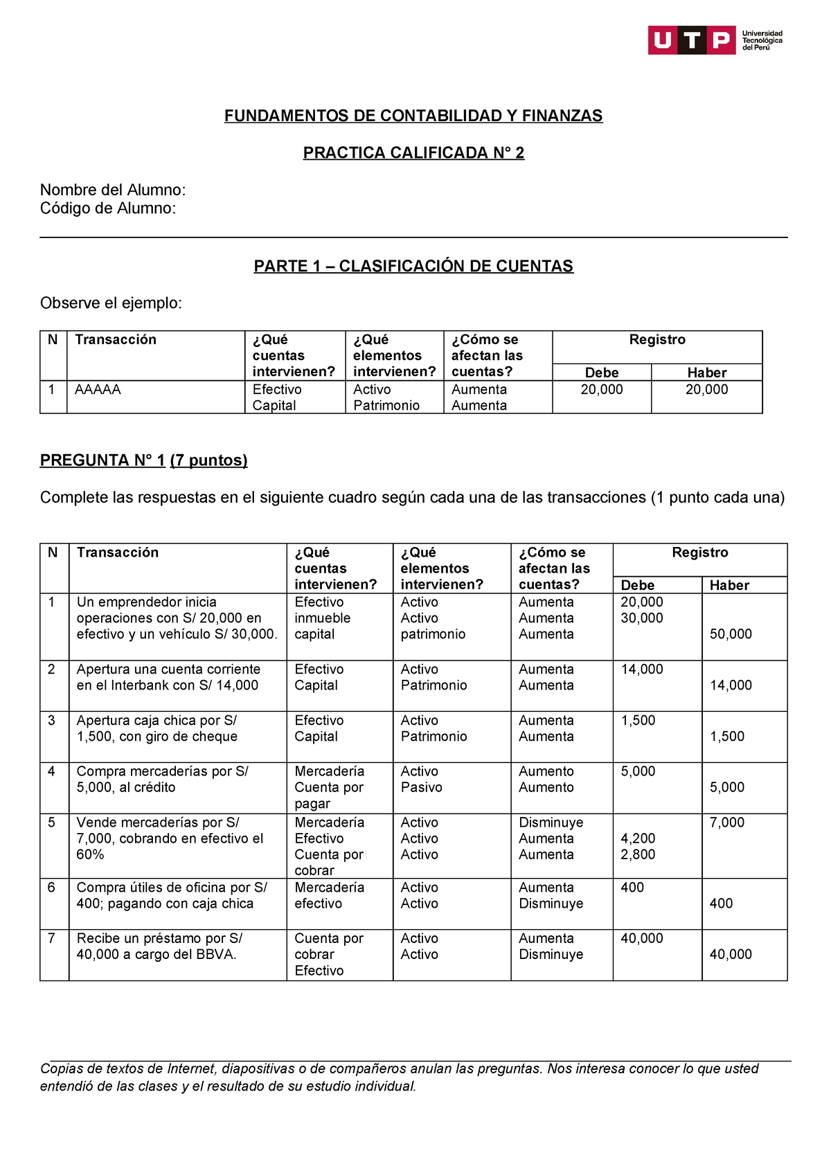 Pc2 22 Examen Pc2 Fundamentos De Contabilidad Y Finanzas Practica Calificada N° 2 Nombre Del 0059