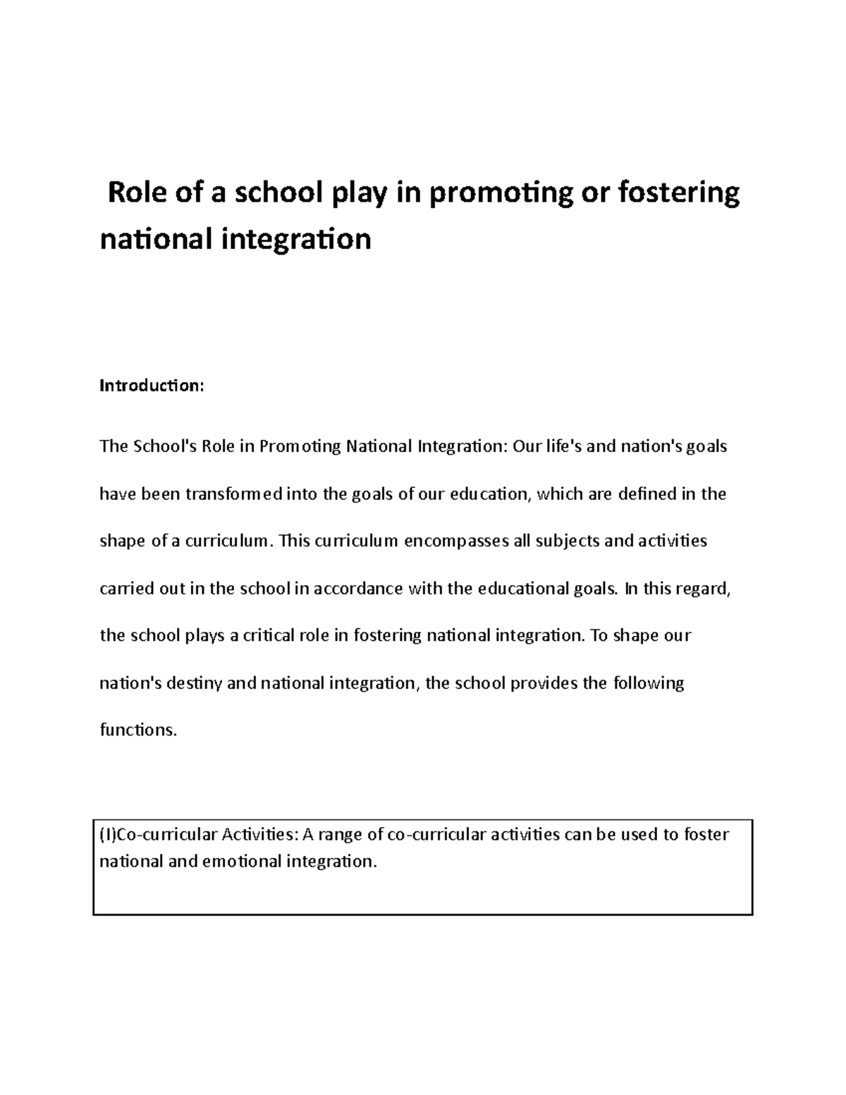 role-of-a-school-play-in-promoting-or-fostering-national-integration