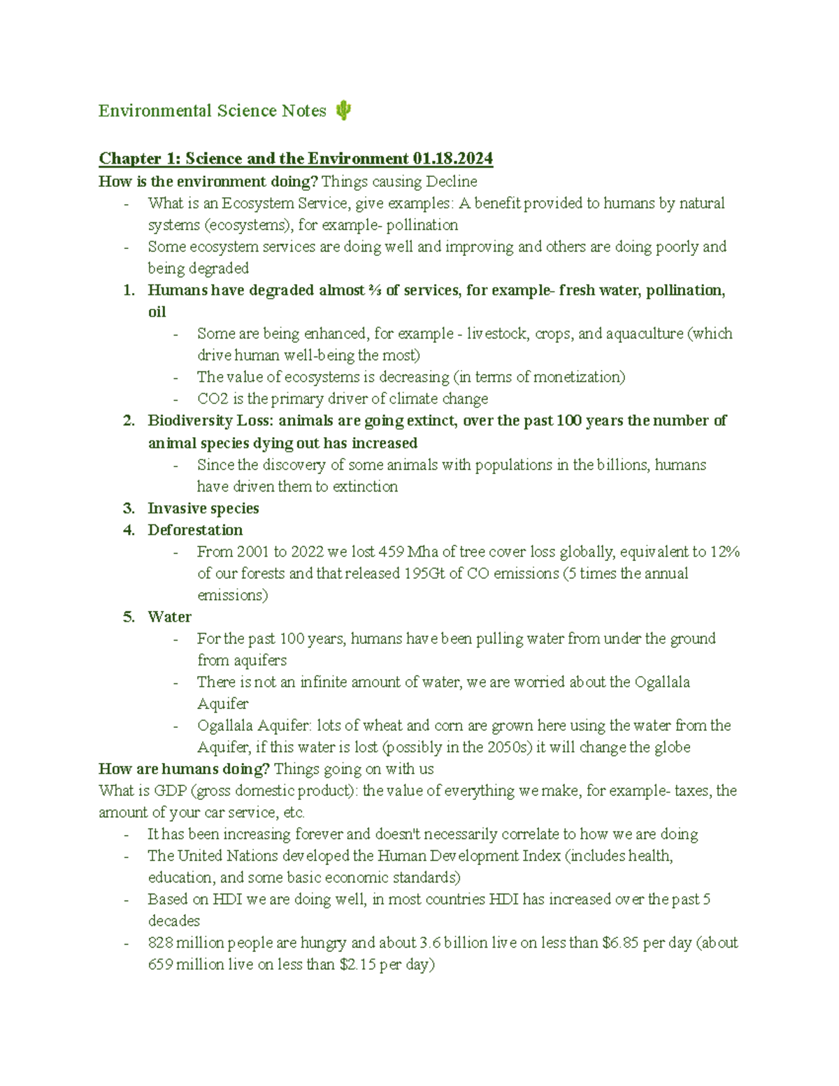 Environmental Science Notes ch1 - ch 9 - Environmental Science Notes 🌵 ...