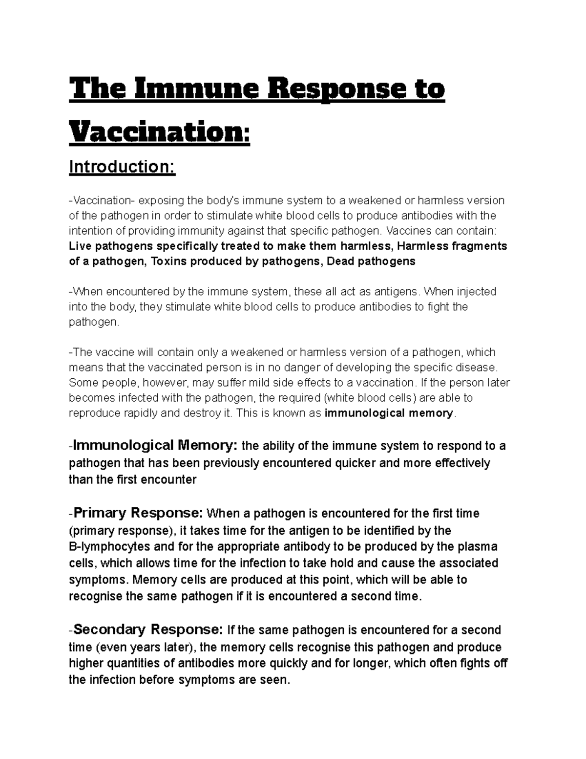 The Immune Response to Vaccination - The Immune Response to Vaccination ...