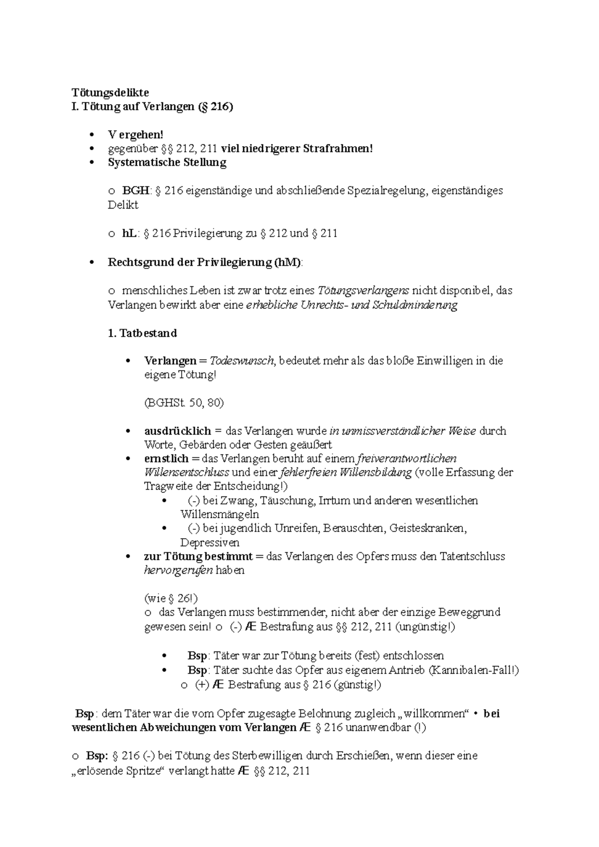 Tötung Auf Verlangen Schema Tötungsdelikte - Tötungsdelikte I. Tötung auf Verlangen (§ 216) V