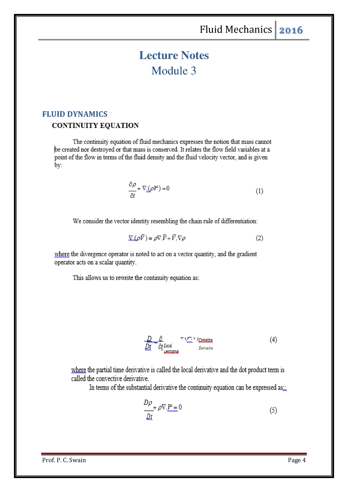 Fluid Mechanics 3 - Lecture Notes Module 3 FLUID DYNAMICS FLOW THROUGH ...