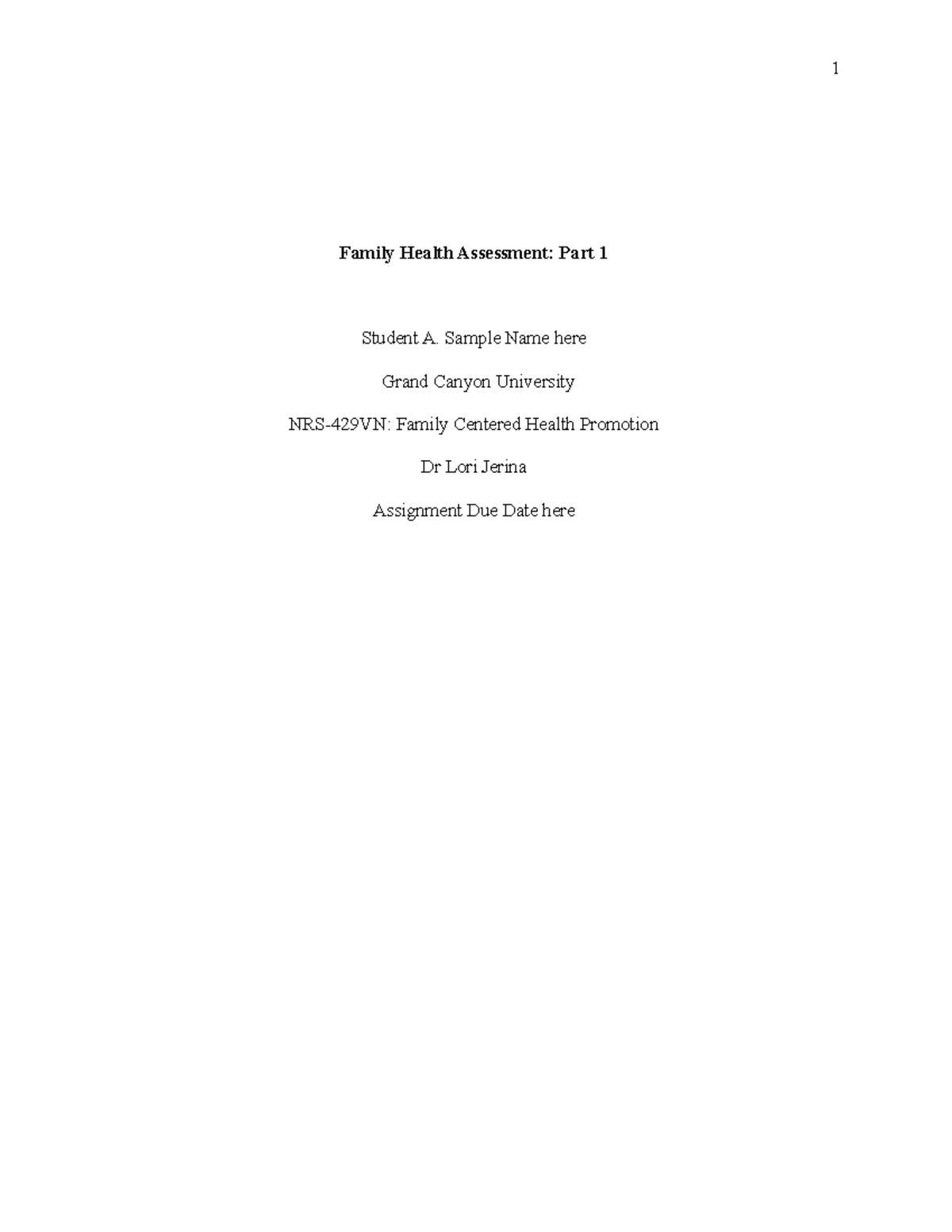 APA 7th edition Family Health Assessment Part 1 example paper with