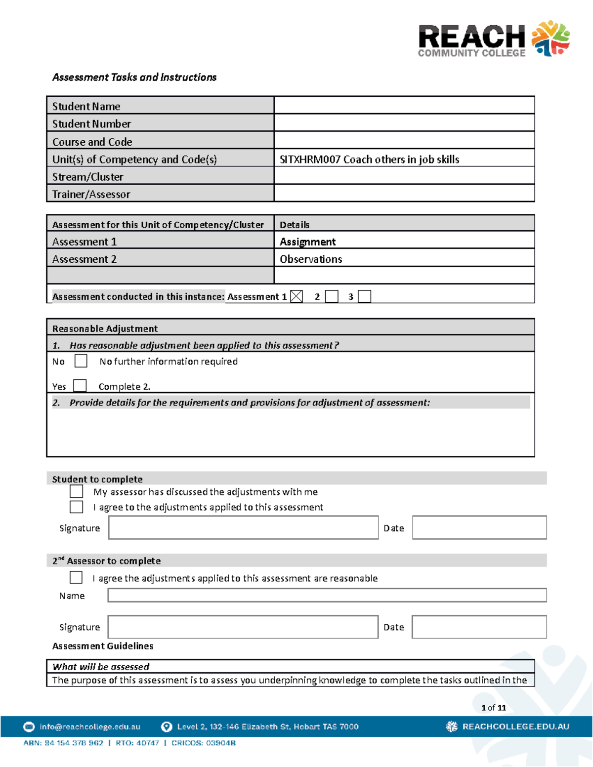 RC Sitxhrm 007 Assessment 1 -Assignment - Assessment Tasks and ...