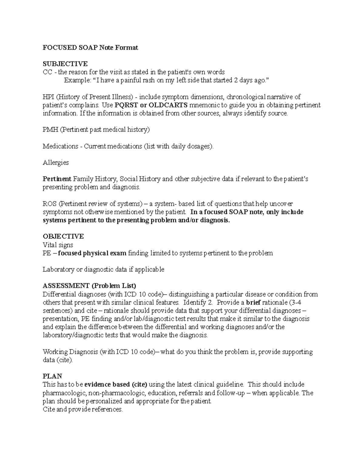 Focused SOAP Guide - video assessment - FOCUSED SOAP Note Format ...