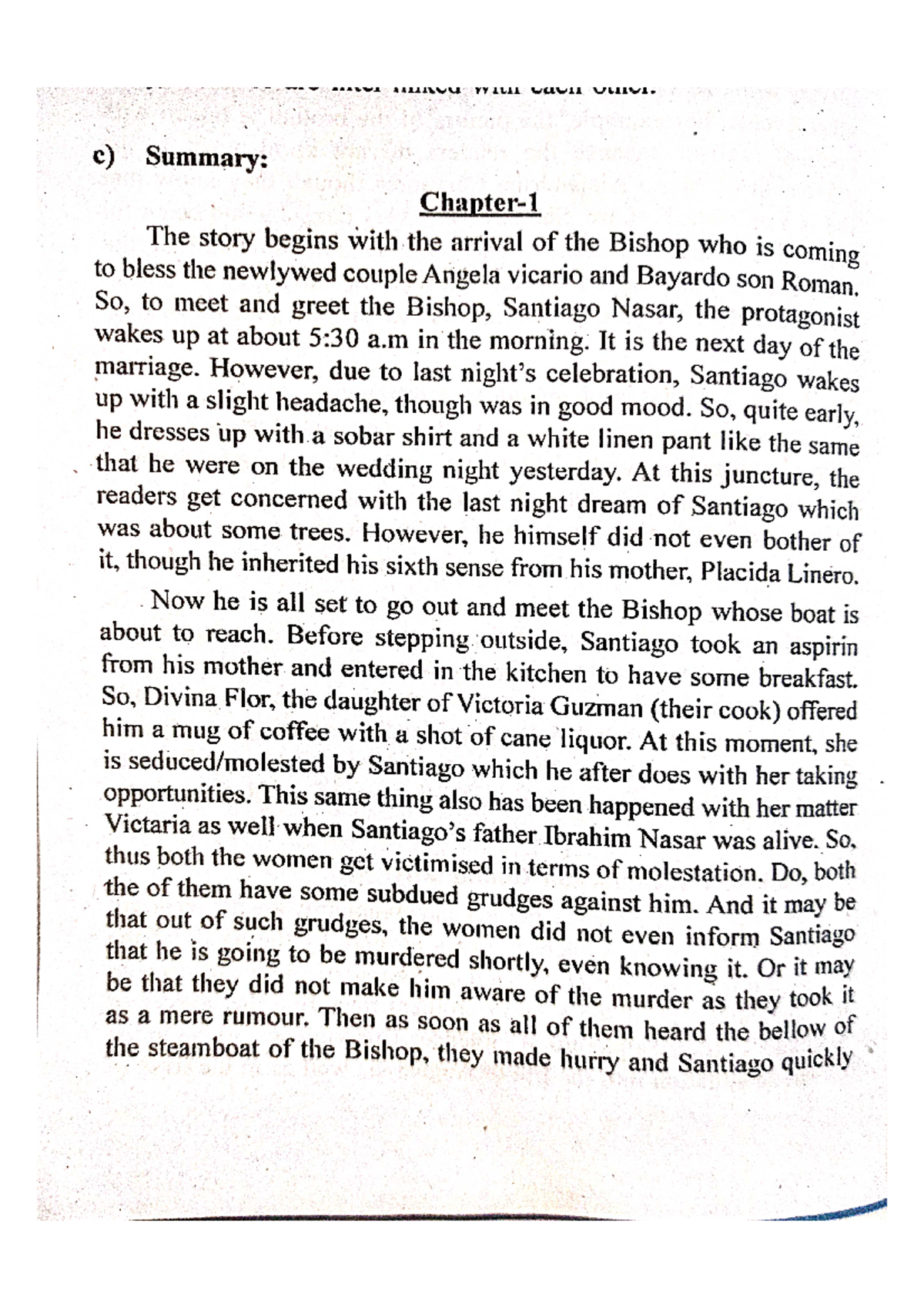 Summary of Chronicle of a Death Foretold English Literature Studocu