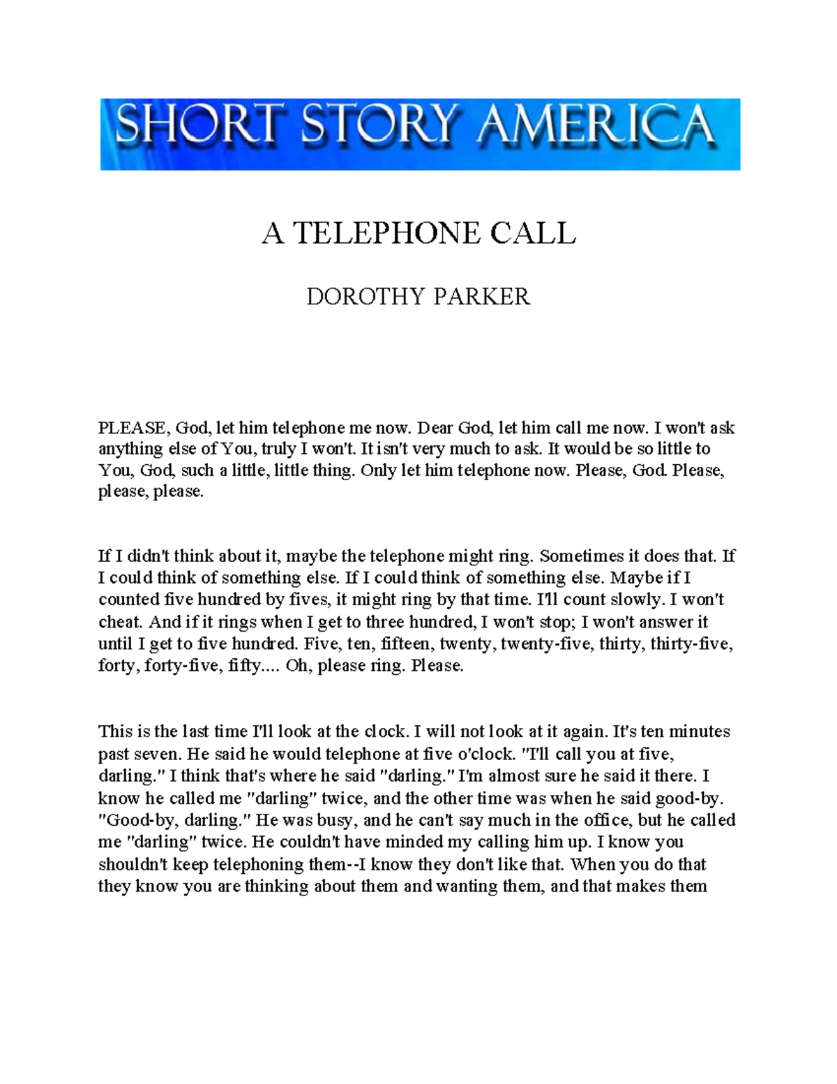 A Telephone CALL Dorothy Parker15 A TELEPHONE CALL DOROTHY PARKER