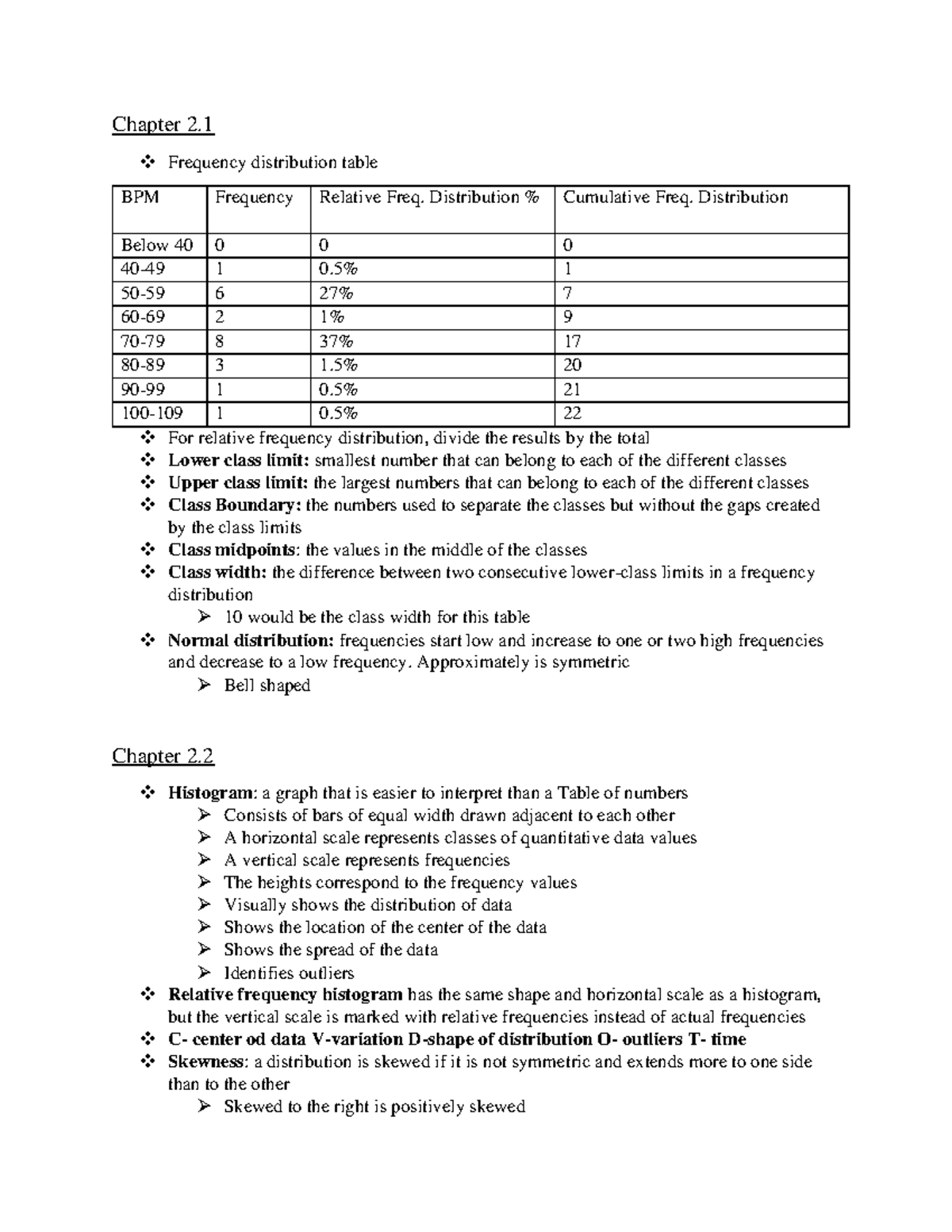 Chapter 2 - Chapter 2. Frequency distribution table BPM Frequency ...