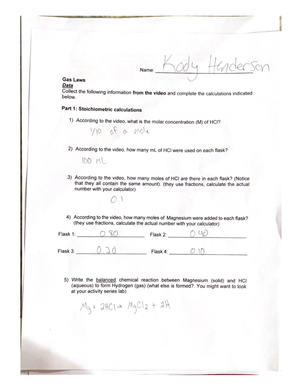 Gas Laws Lab report CHEM 1411 Studocu