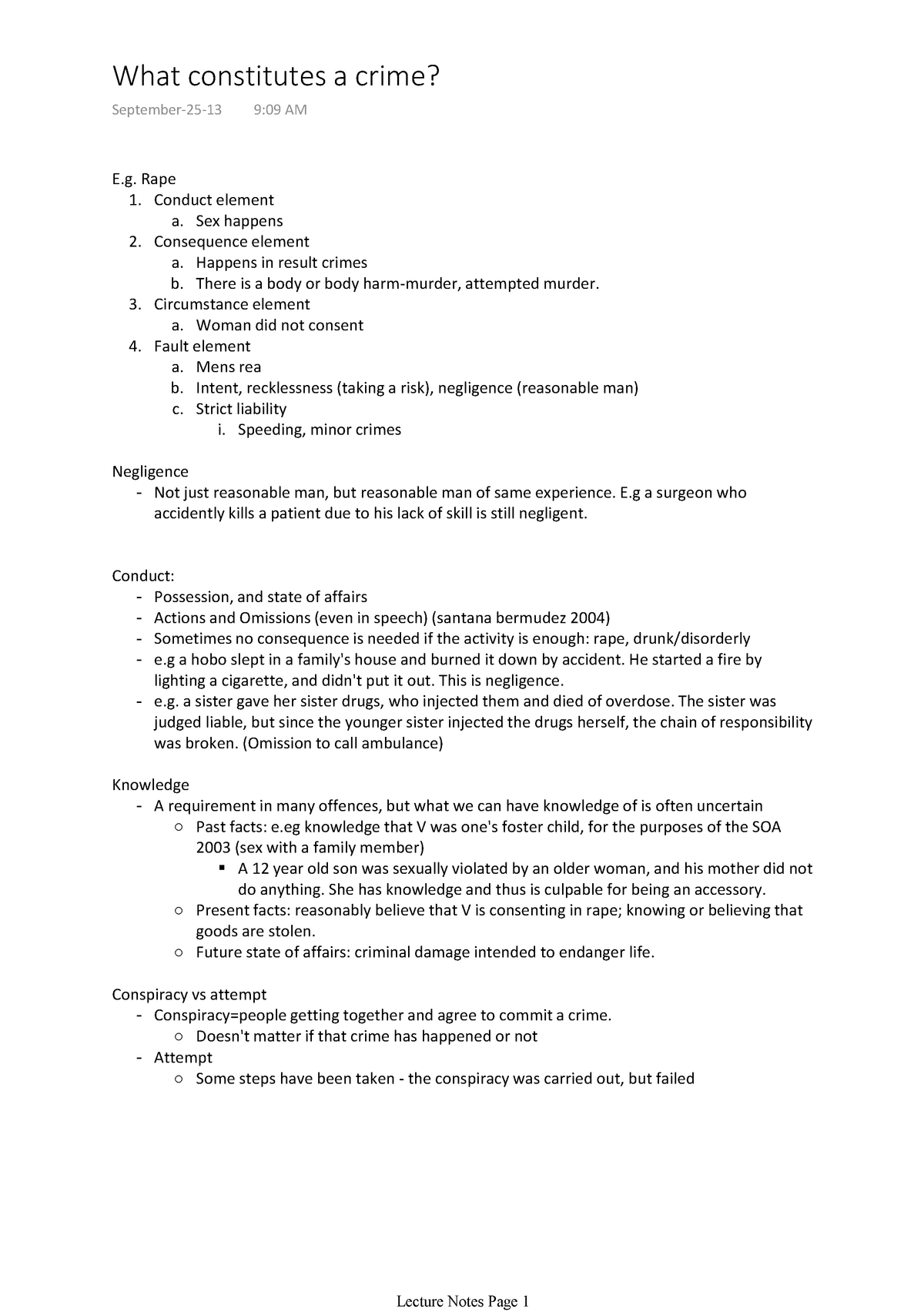 Criminal Law - Lecture notes - Criminal - a. Sex happens Conduct ...