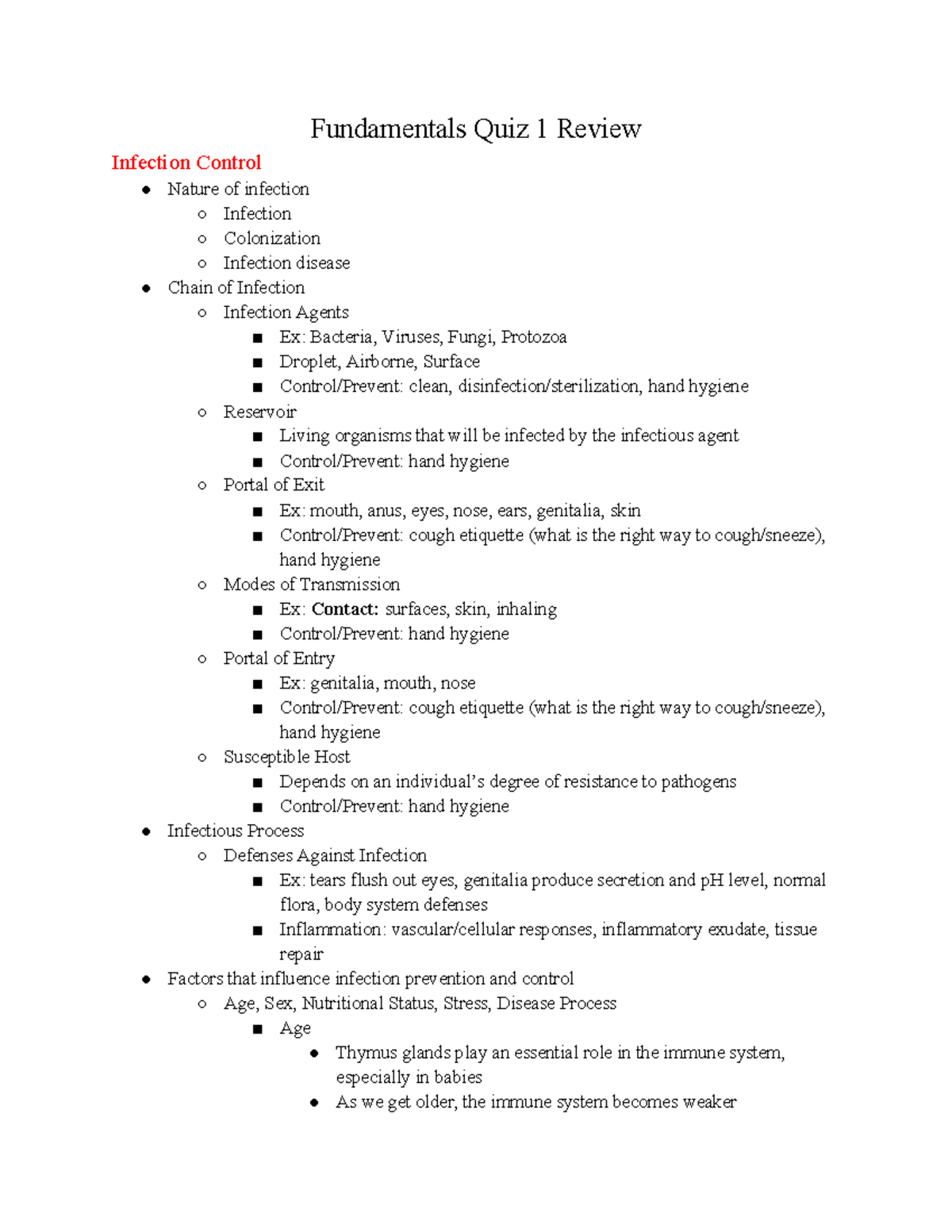 Fundamentals Quiz 1 Review Fundamentals Quiz 1 Review Infection