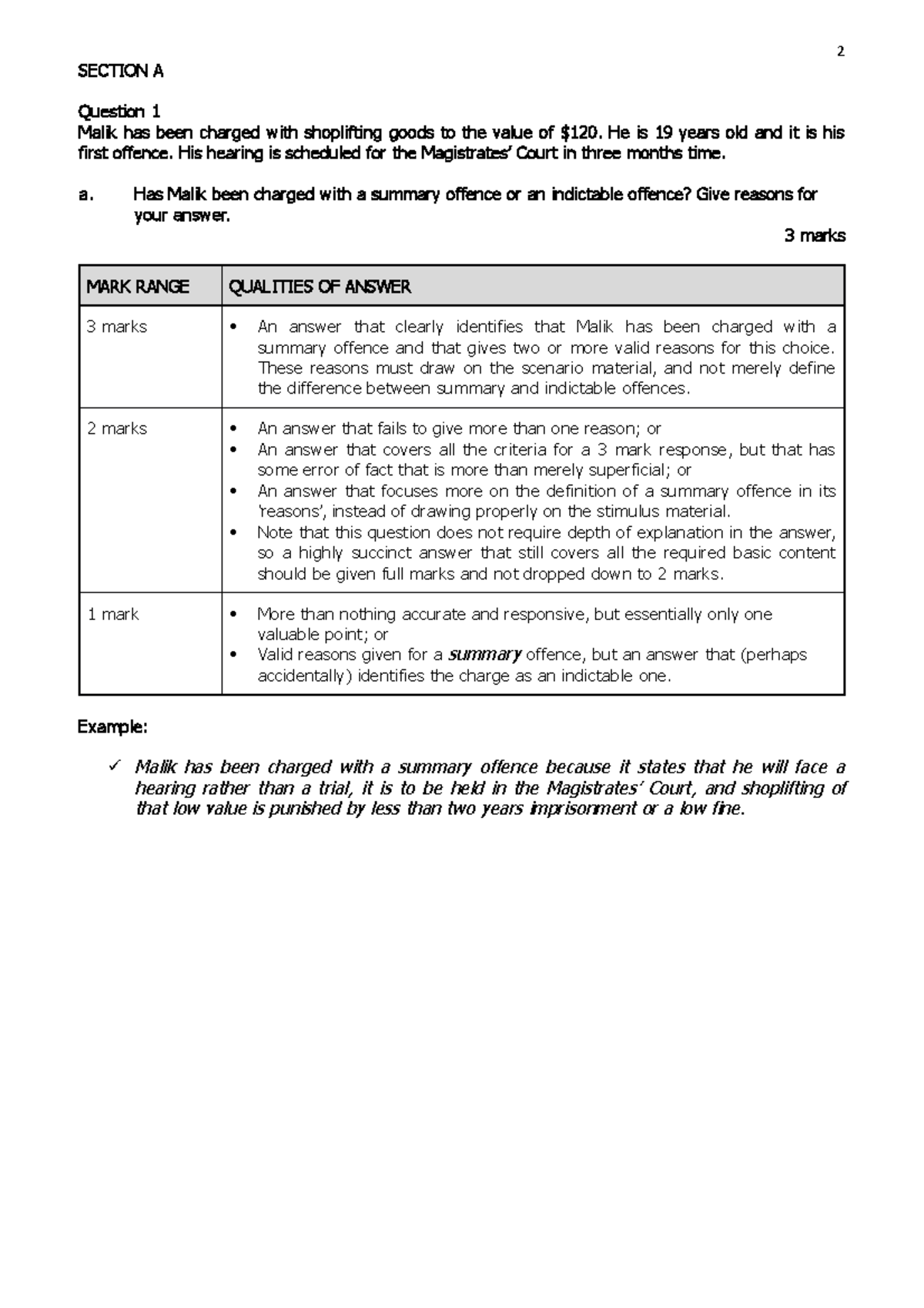 2019 Legal SAC ONE Alternate SAC Solution - SECTION A Question 1 Malik ...