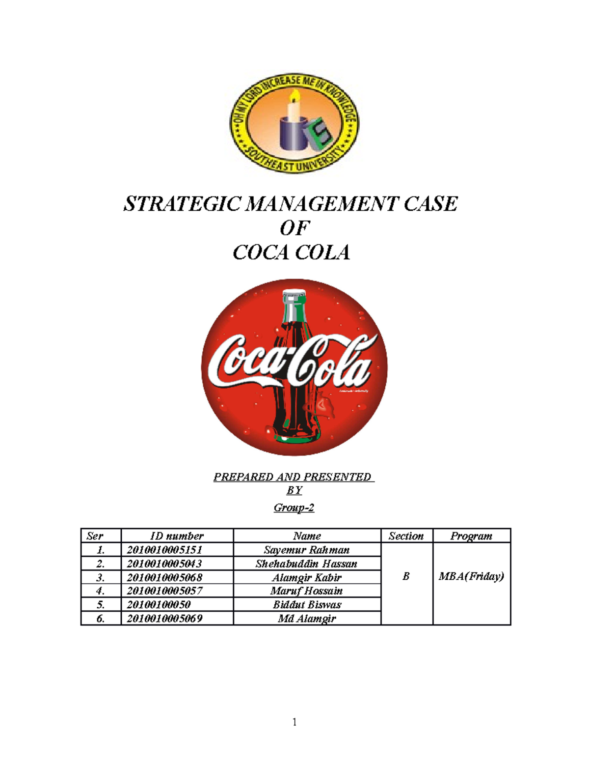 Strategic Management CASE - STRATEGIC MANAGEMENT CASE OF COCA COLA ...