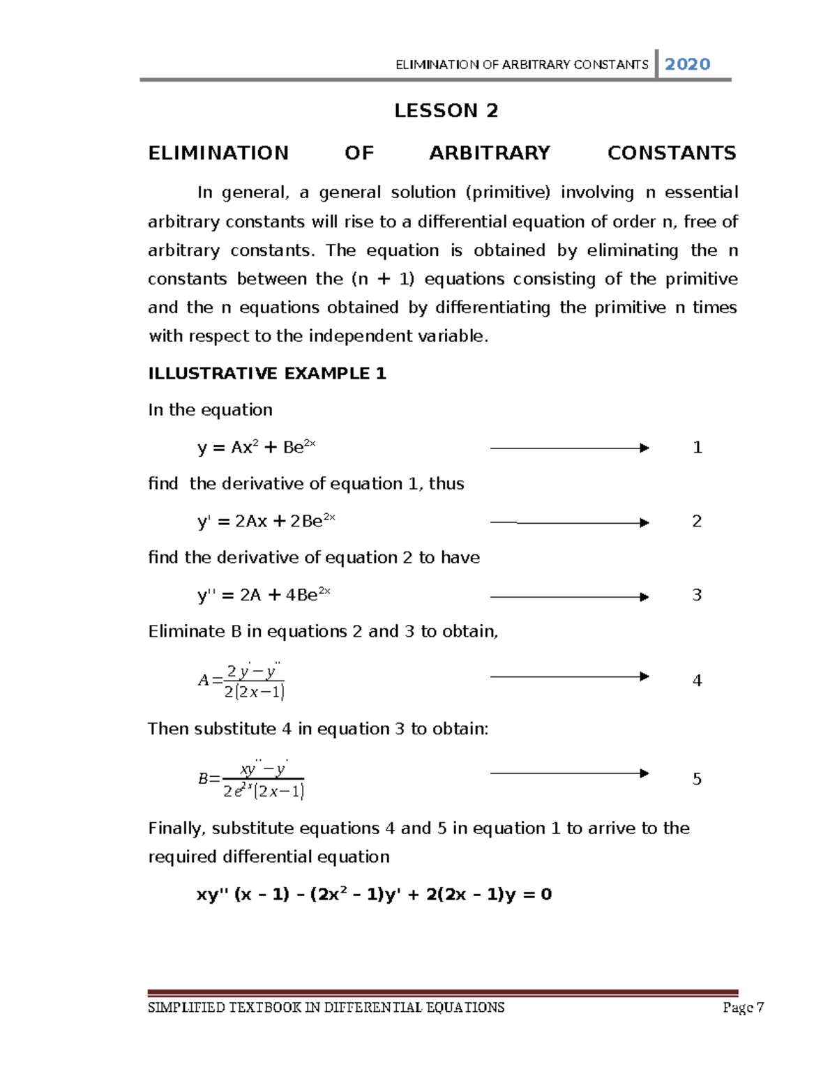 Lesson 2 Elimination OF Arbitrary Constants - LESSON 2 ELIMINATION OF ...