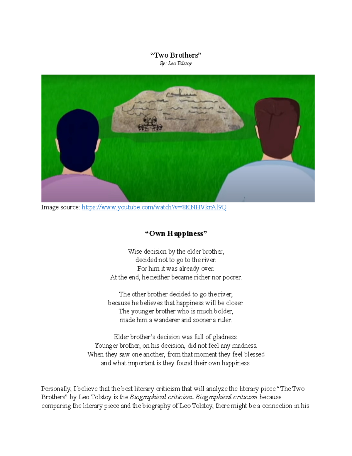 Two brothers Fairytale. “Two Brothers” By Leo Tolstoy Image source