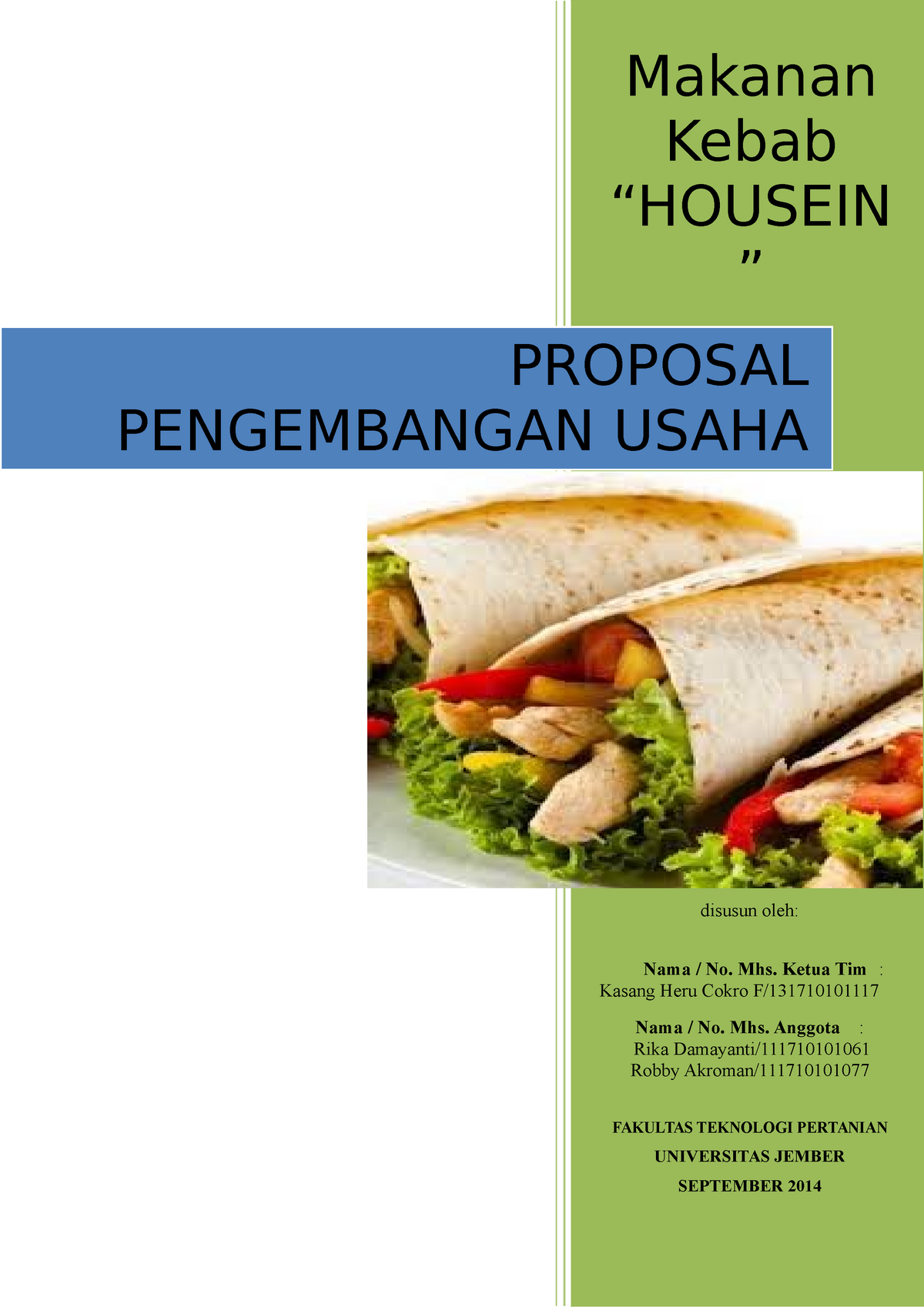 Proposal Proposal Proposal Cash Flow Makanan Kebab “housein ” Disusun