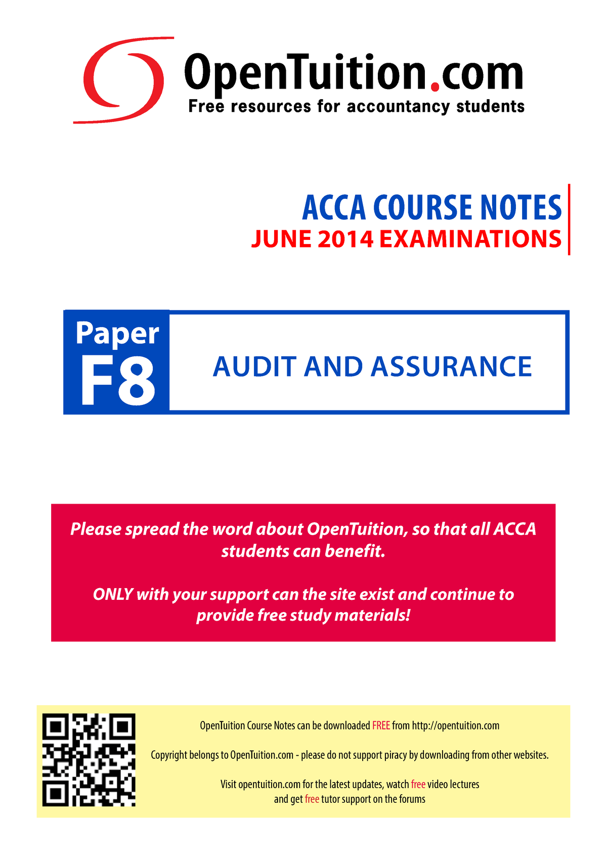 Paper F8 June 2014 - Audit And AssuRAnce Paper F OpenTuition Course ...