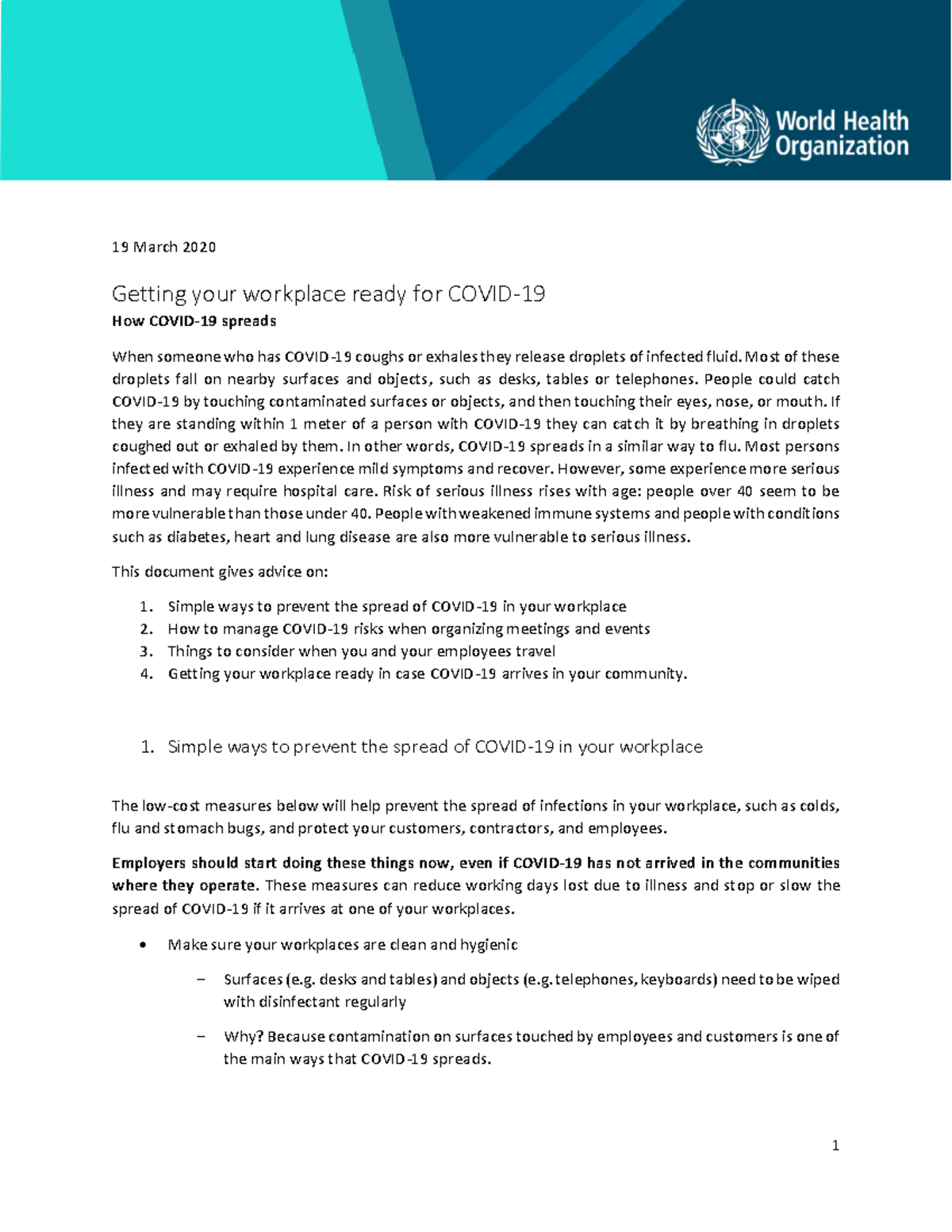 Advice for workplace clean 19 03 2020 - 19 March 2020 Getting your ...