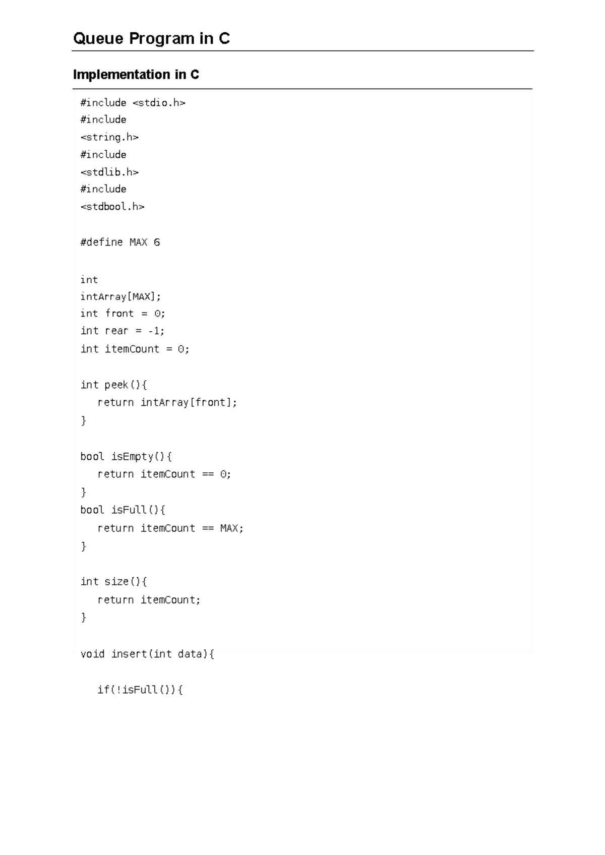Queue Program in C - Queue Program in C Implementation in C #include # ...