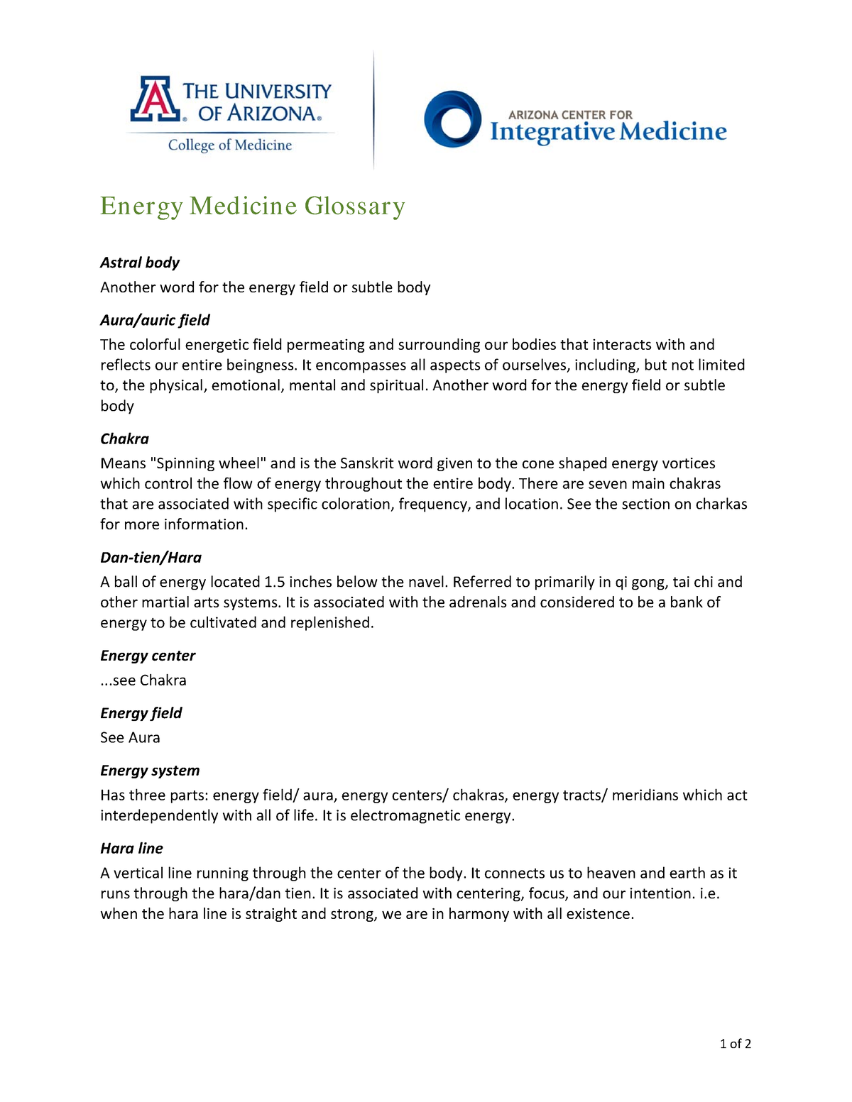 Energy Medicine Glossary For Learners - Energy Medicine Glossary 1 Of 2 ...