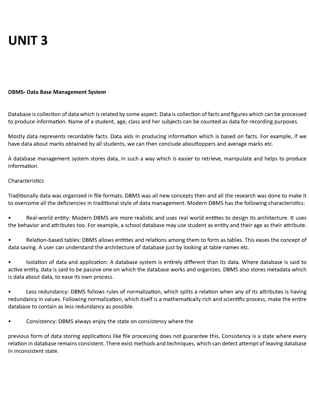 UNIT 3 - UNIT 3 DBMS- Data Base Management System Database Is Collec,on ...