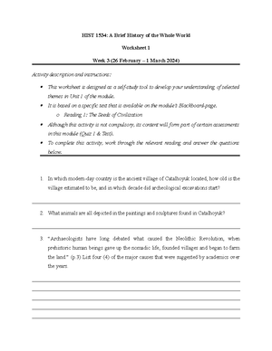 HIST 1534 Worksheet Memorandum - HIST 1534: A Brief History of the ...