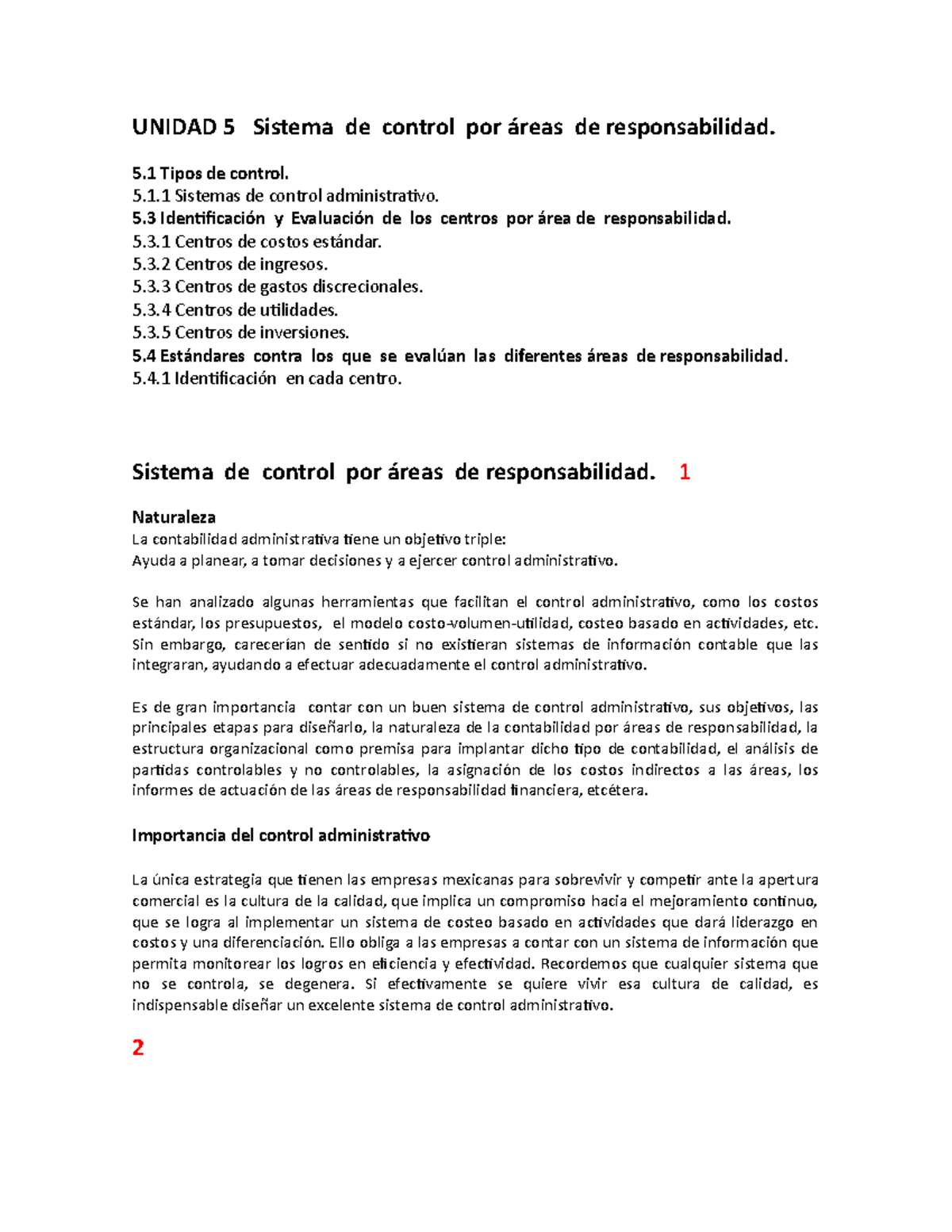 Sistema de control por áreas de responsabilidad - 5 Tipos de control. 5 ...