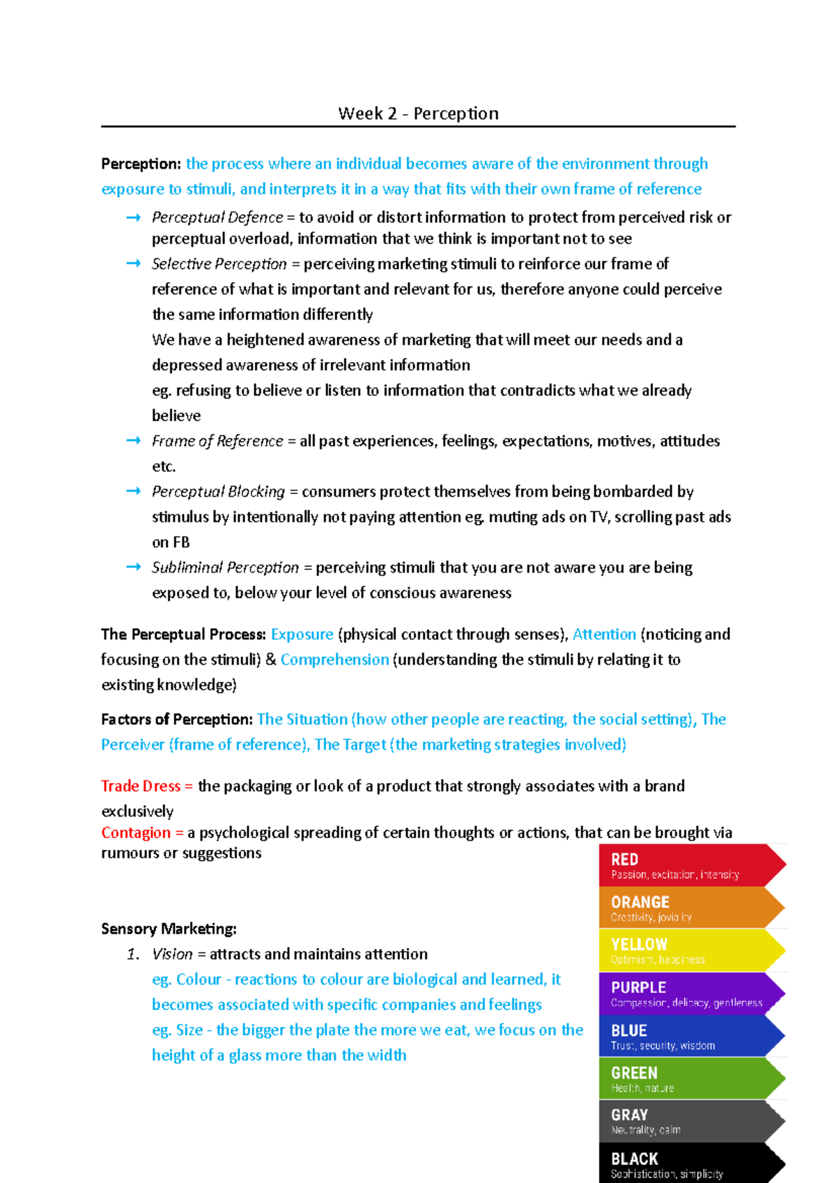 BUSS505 Lecture Notes - Week 2 - Perception Perception: the process ...