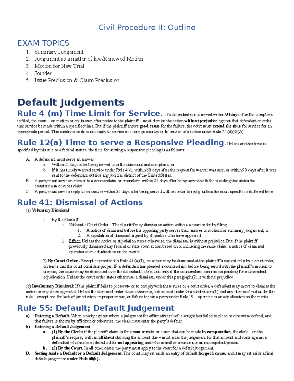 Civ Pro II Outline With Examples And Hypos - Civil Procedure II ...