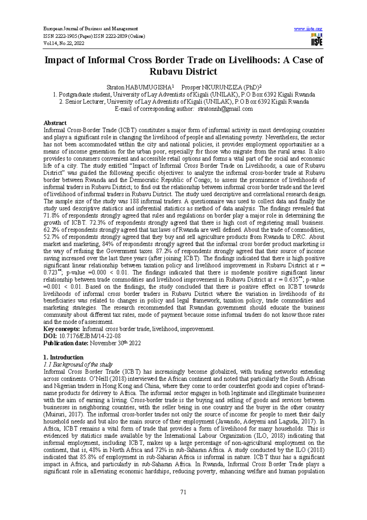 Impact of Informal Cross Border Trade on Livelihoods A Case of Rubavu ...