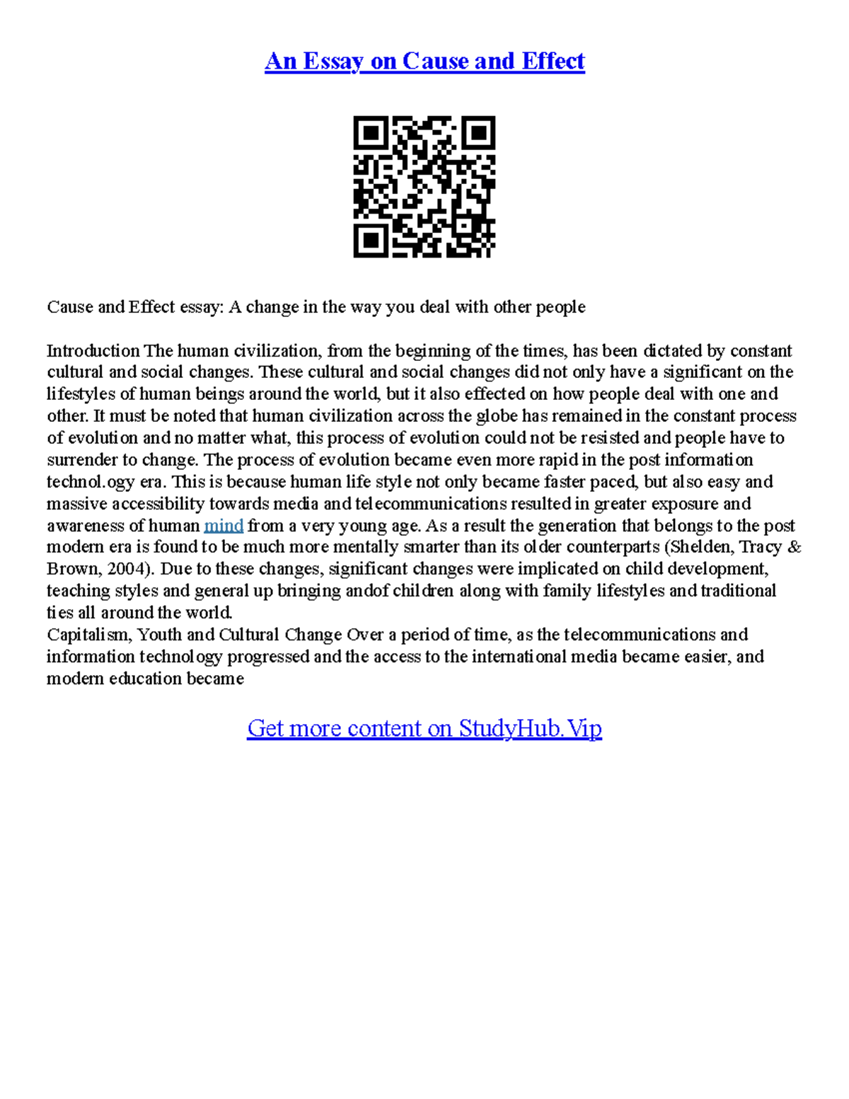 Essays On Cause And Effect - An Essay on Cause and Effect Cause and ...