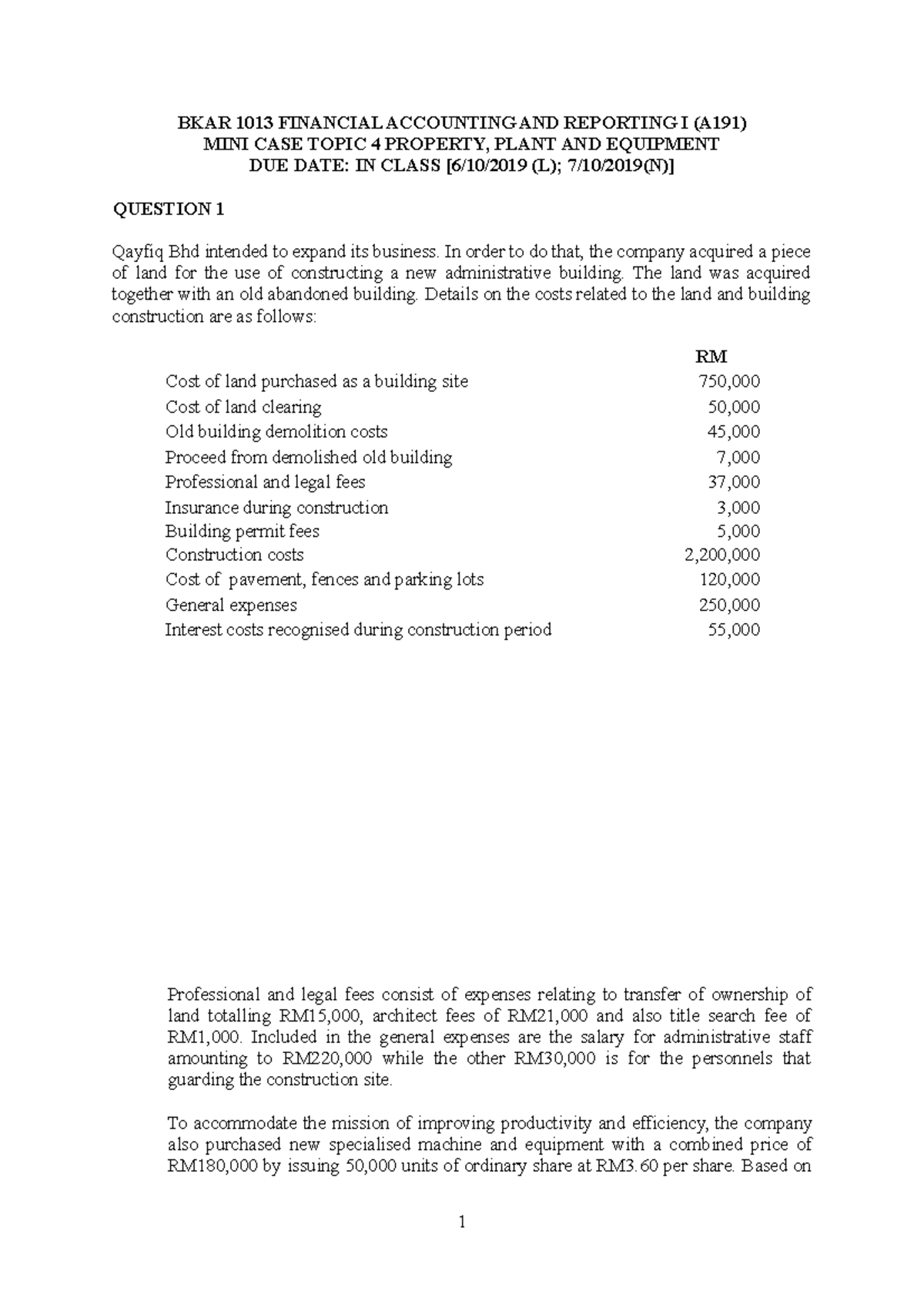 Mini Case Financial Accounting Reporting Bkar 1013 Financial Accounting And Reporting I A191 Mini Case Financial Accounting Reporting Bkar 1013 Financial Accounting And Reporting I A191
