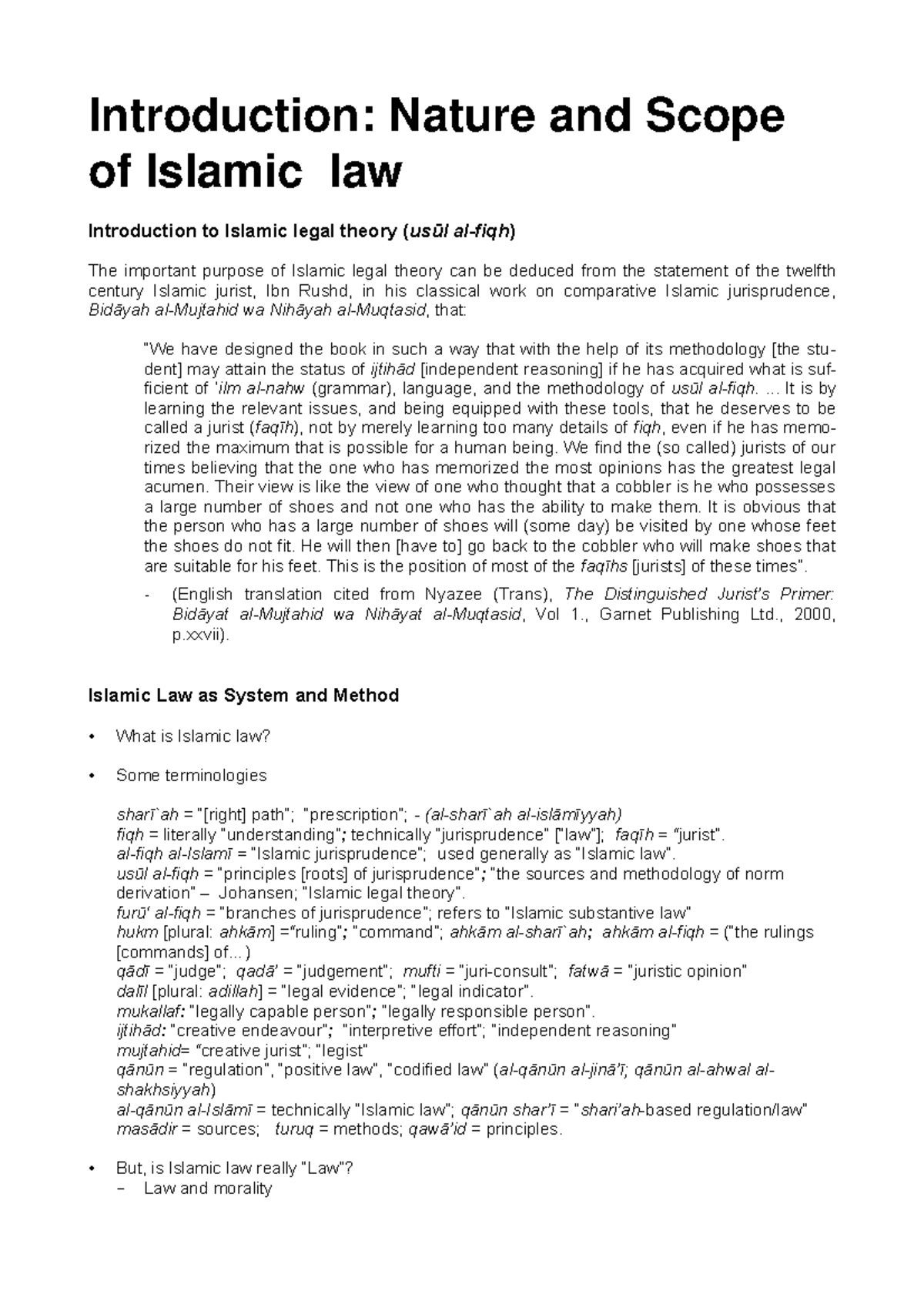 Introduction to Islamic law - Introduct ion: Nat ure and Scope of ...