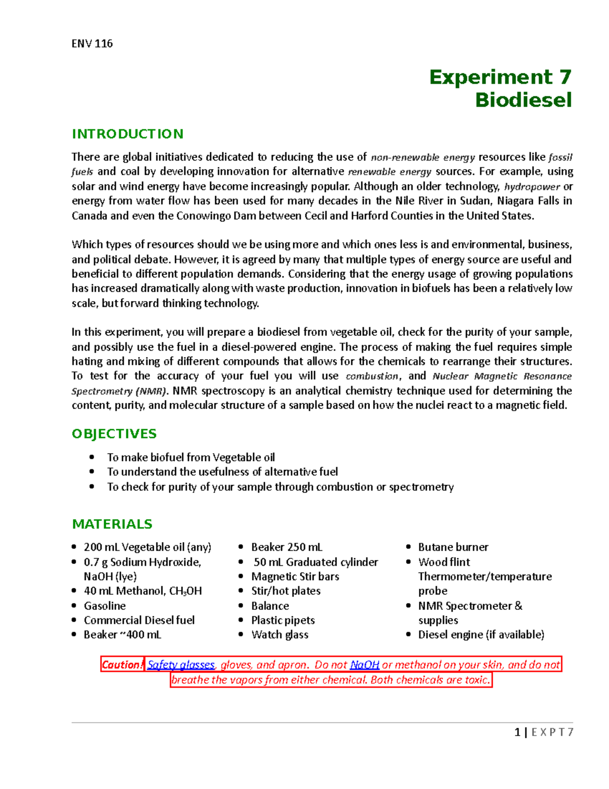 making biodiesel experiment