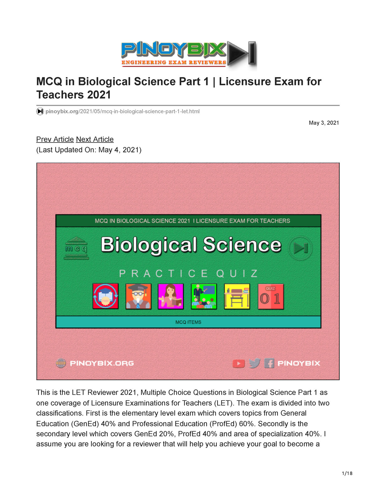 Pinoybix.org-MCQ In Biological Science Part 1 Licensure Exam For ...