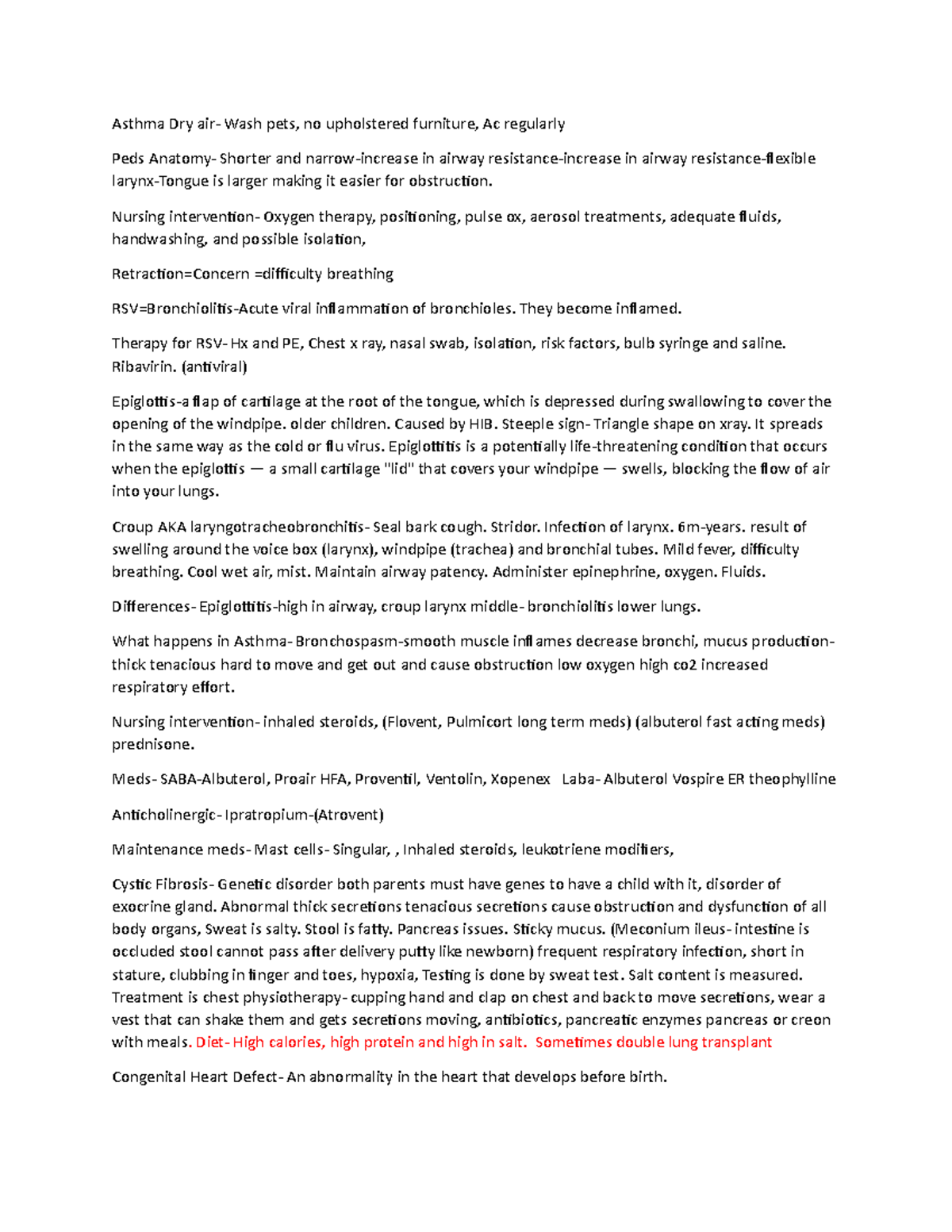 Study guide peds Asthma Dry air Wash pets, no upholstered furniture