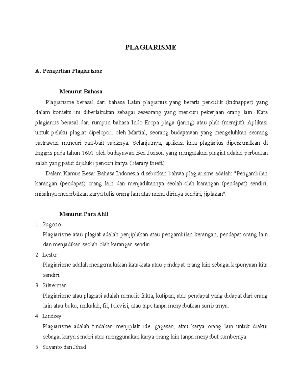 Plagiarisme - PLAGIARISME A. Pengertian Plagiarisme Menurut Bahasa ...