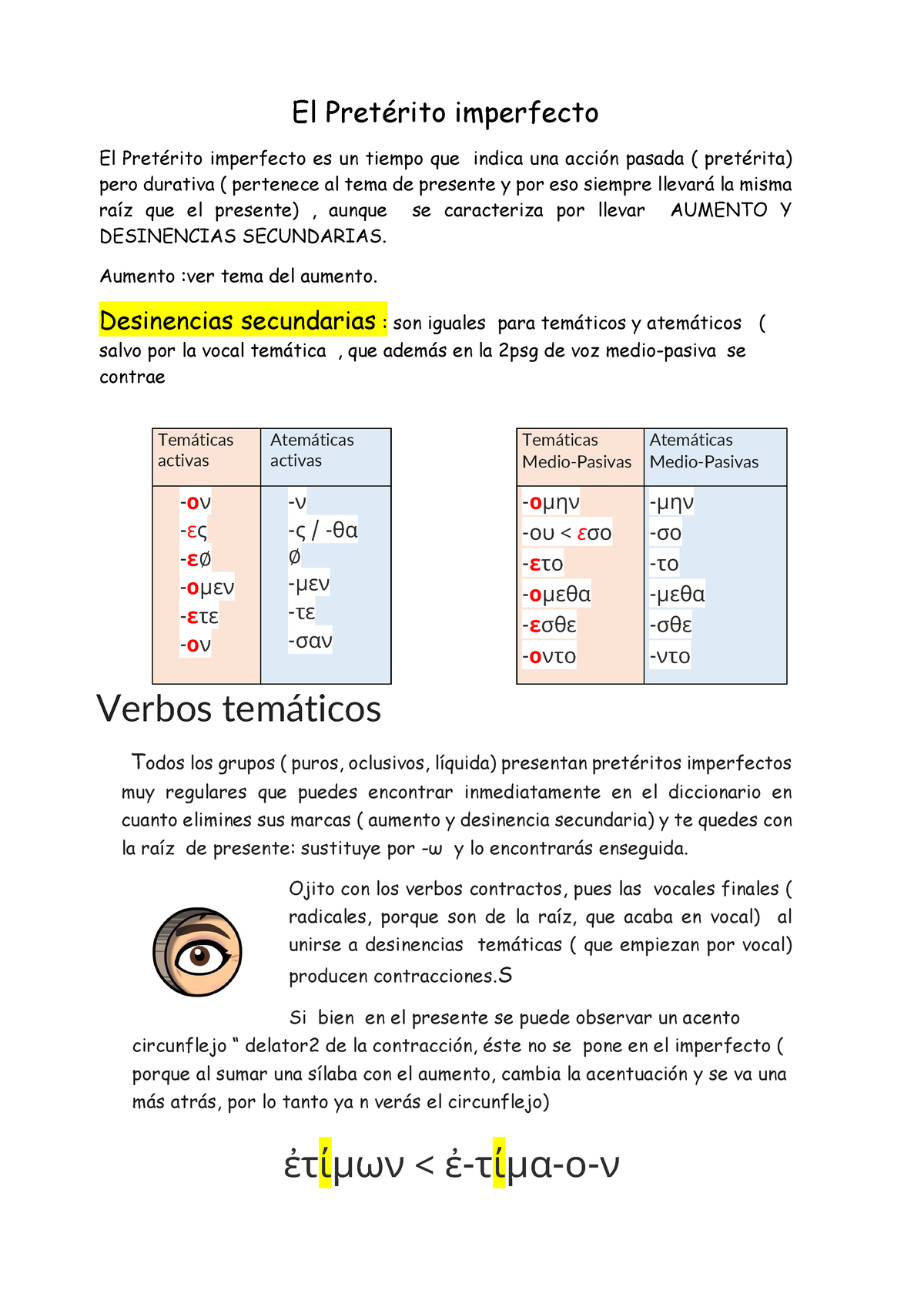 Pretérito Imperfecto Detallado Sin Apéndice De Aumento El Pretérito Imperfecto El Pretérito