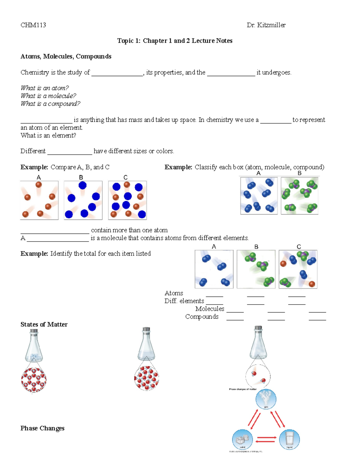 CHM113 T1 Ch1and2 Lecture Notes - CHM113 Dr. Kitzmiller Topic 1 ...