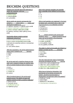 Bio-questions - Midterms - _Proteins are naturally occurring polymers ...
