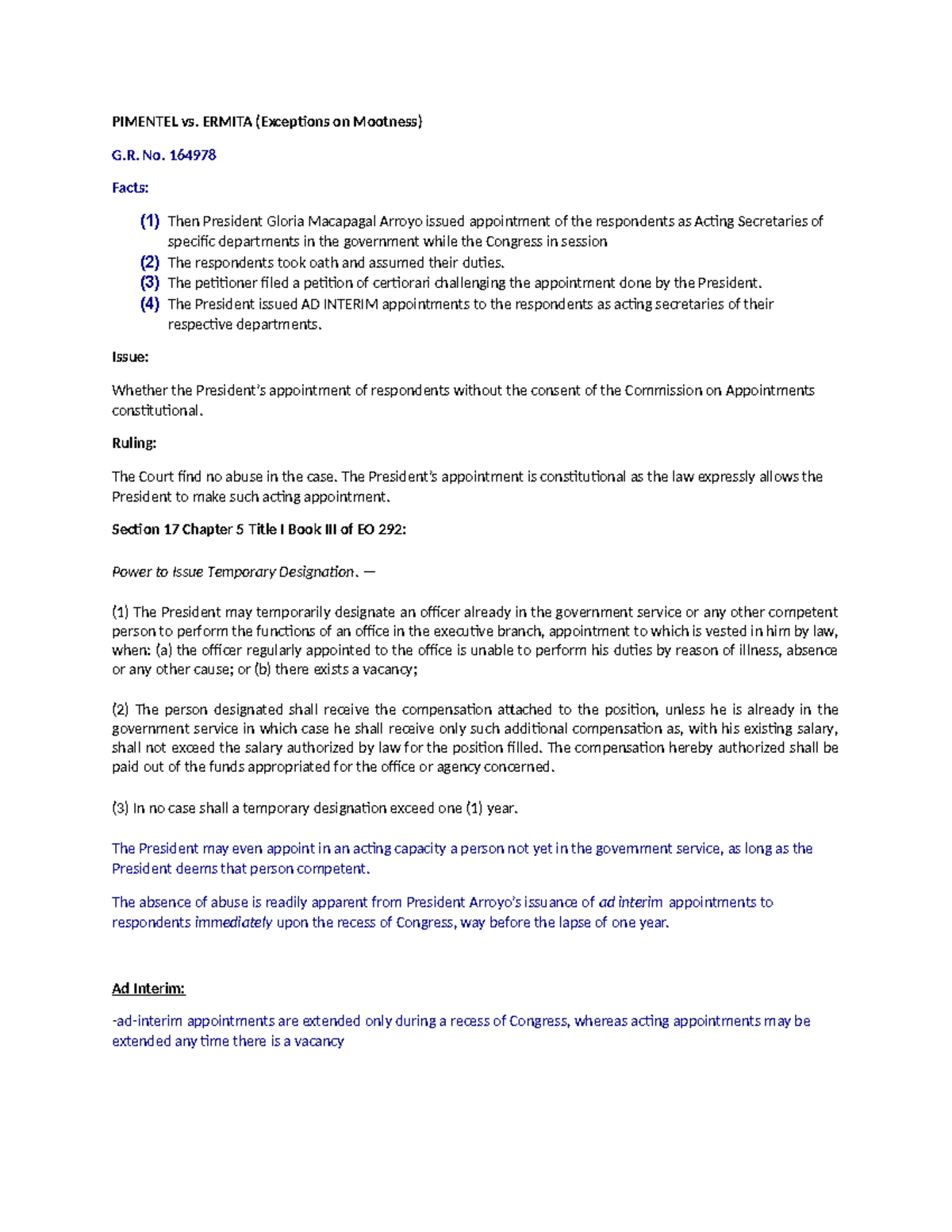 Consti 1 CASE Digest - Summary Juris Doctor - PIMENTEL vs. ERMITA ...