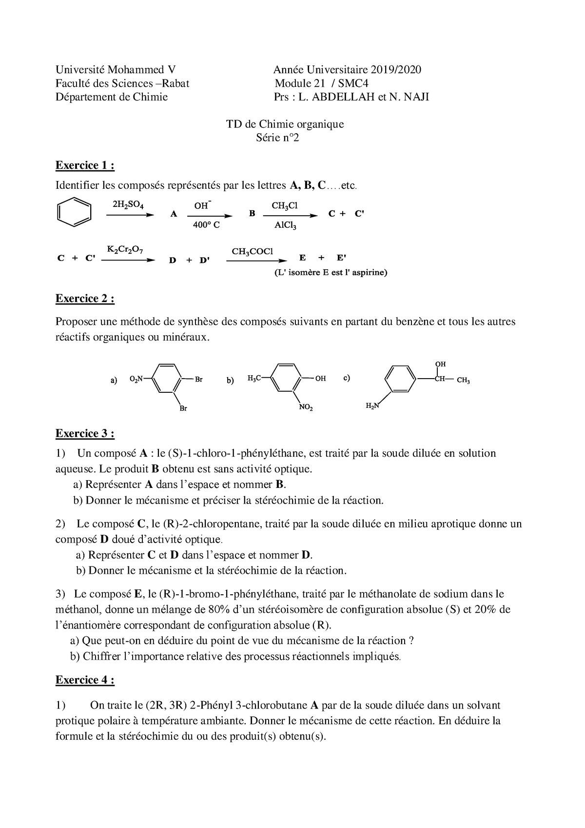 SMC4 M21 Hydrocarbures Et Fonct Monovalentes TD Serie 2 Prs Abdellah Et ...