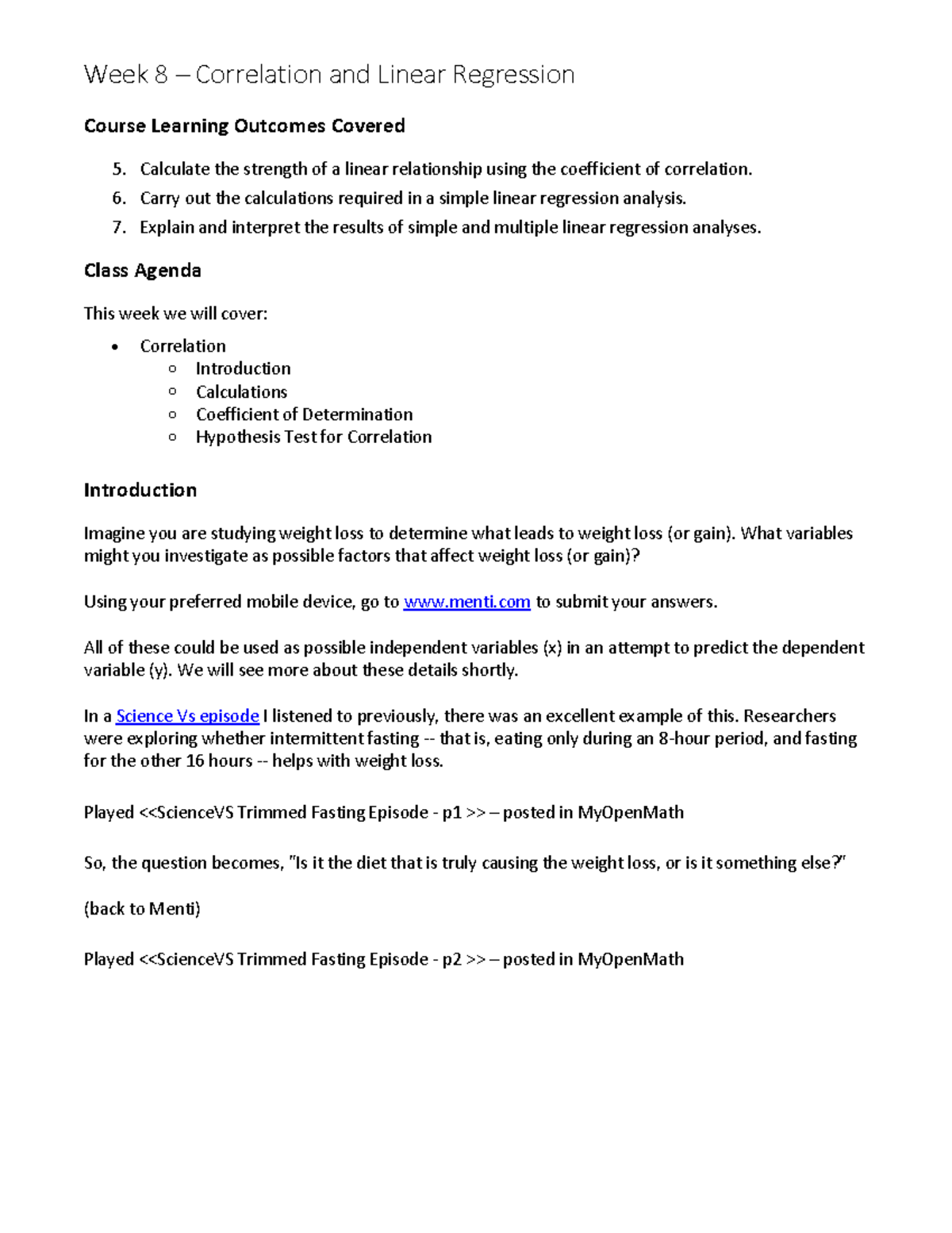 RAPP 5014 Week 8 Notes - Correlation 1 - Week 8 – Correlation and ...