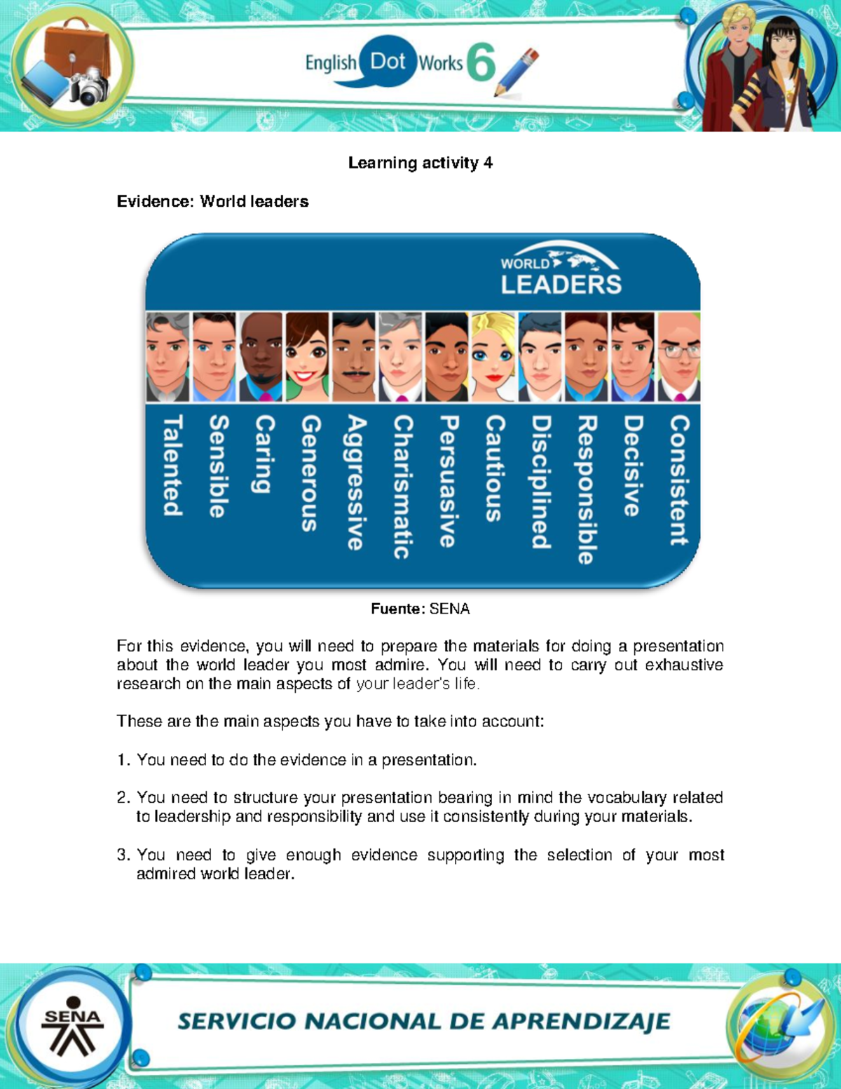 Evidence World leaders Evidence World leaders - Learning activity 4 ...