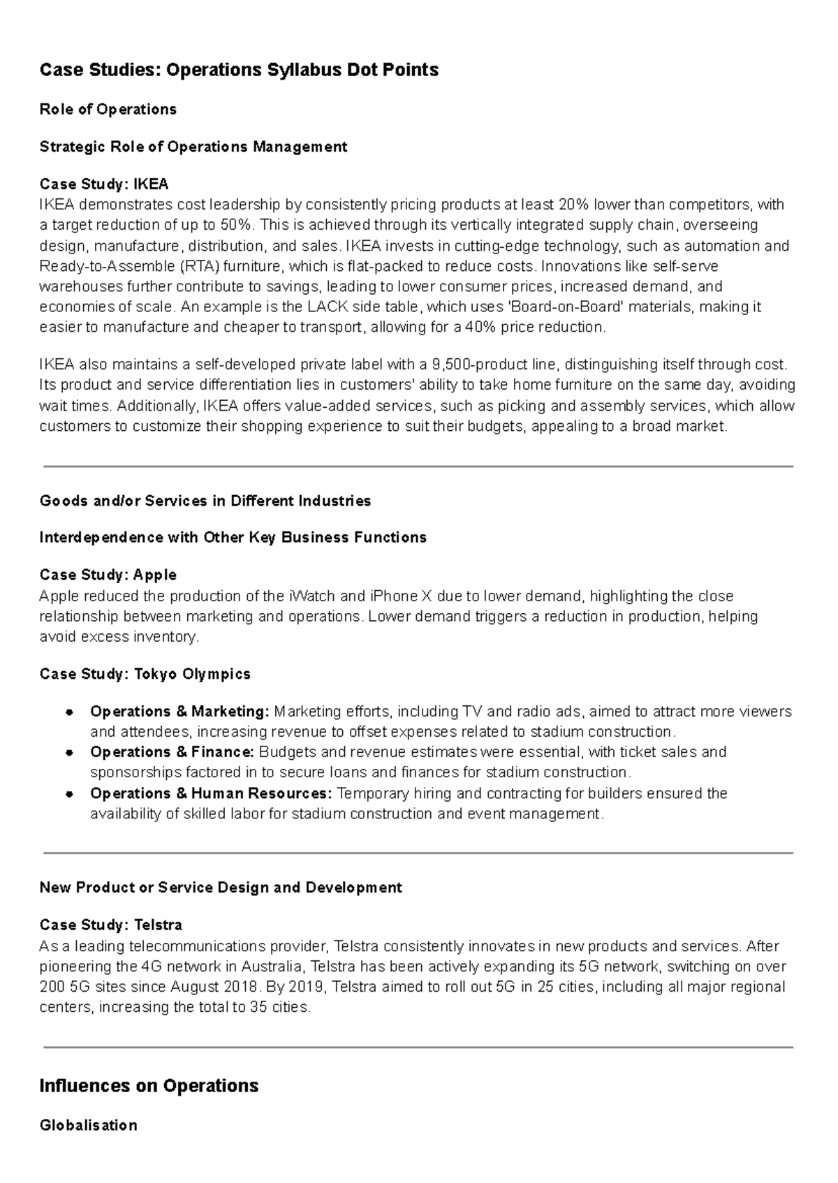 Case Studies Operations Syllabus Dot Points - This is achieved through ...