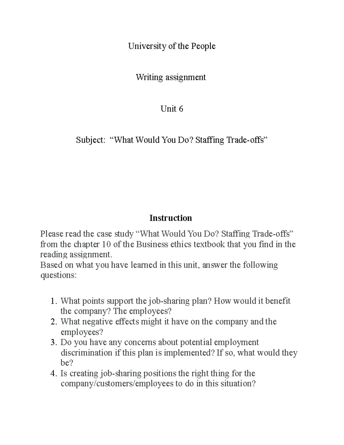 Writing assignment unit 7 - University of the People Writing assignment ...