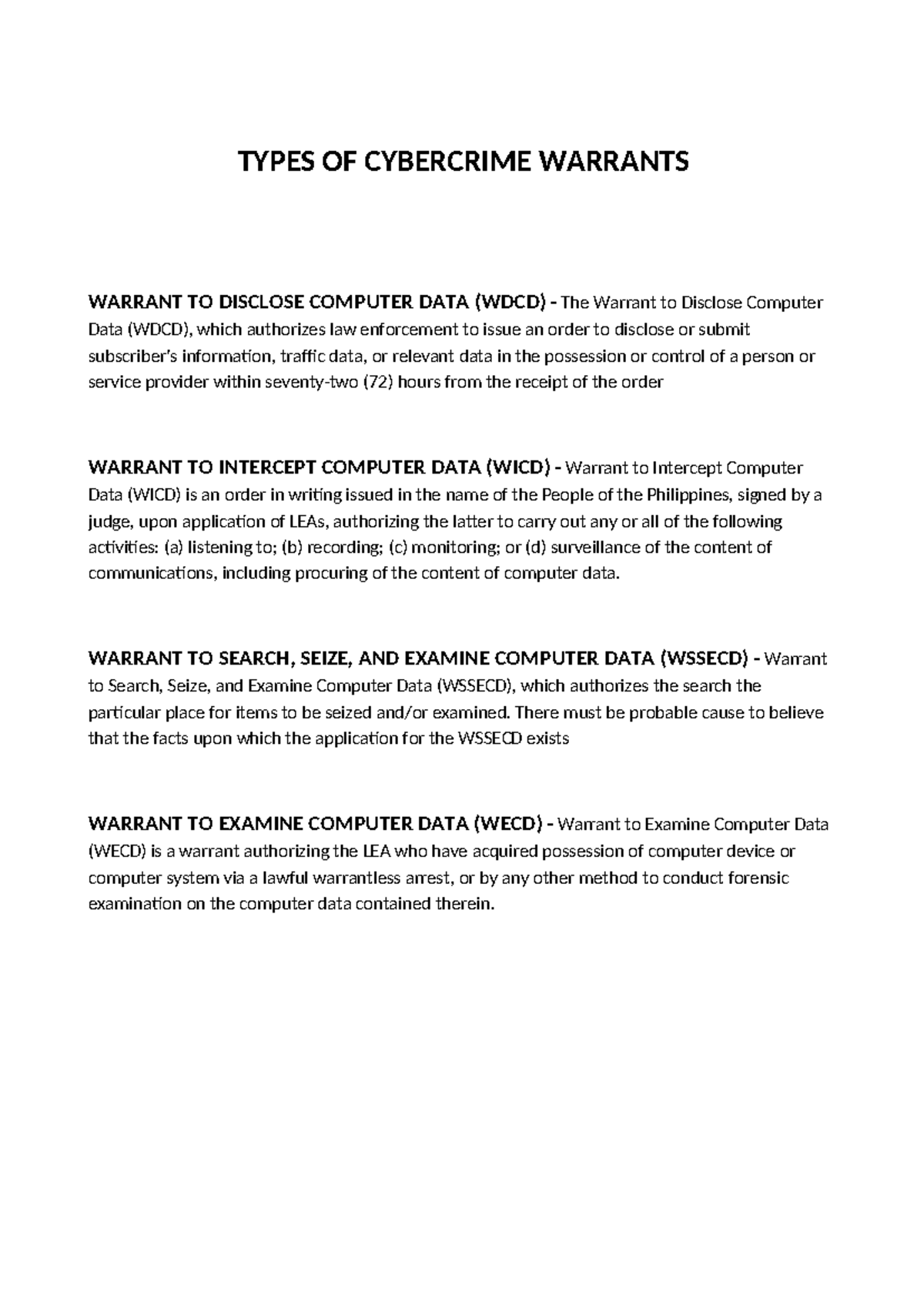 Types OF Cyberc WPS Office - TYPES OF CYBERCRIME WARRANTS WARRANT TO ...