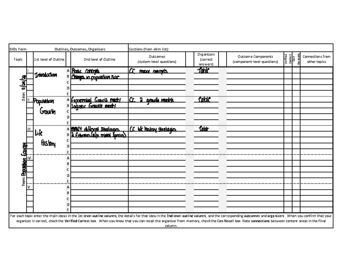 Bio Bios form I A B C D E II A B C D E III A B C D E IV A B C D E V