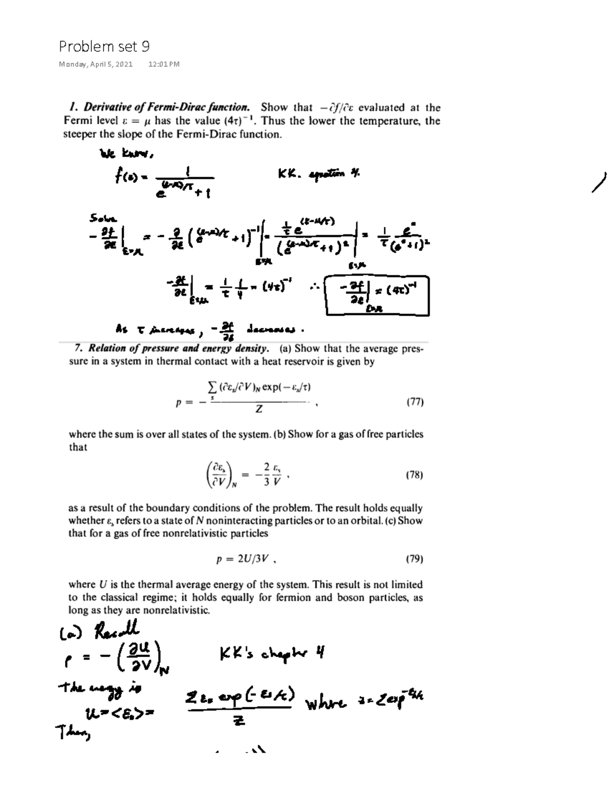 Problem SET 9 Solution - PHYS 3331 - WƌŽďůĞŵ ƐĞƚ ε DŽŶĚĂLJ͕ Ɖƌŝů ρ͕ ...